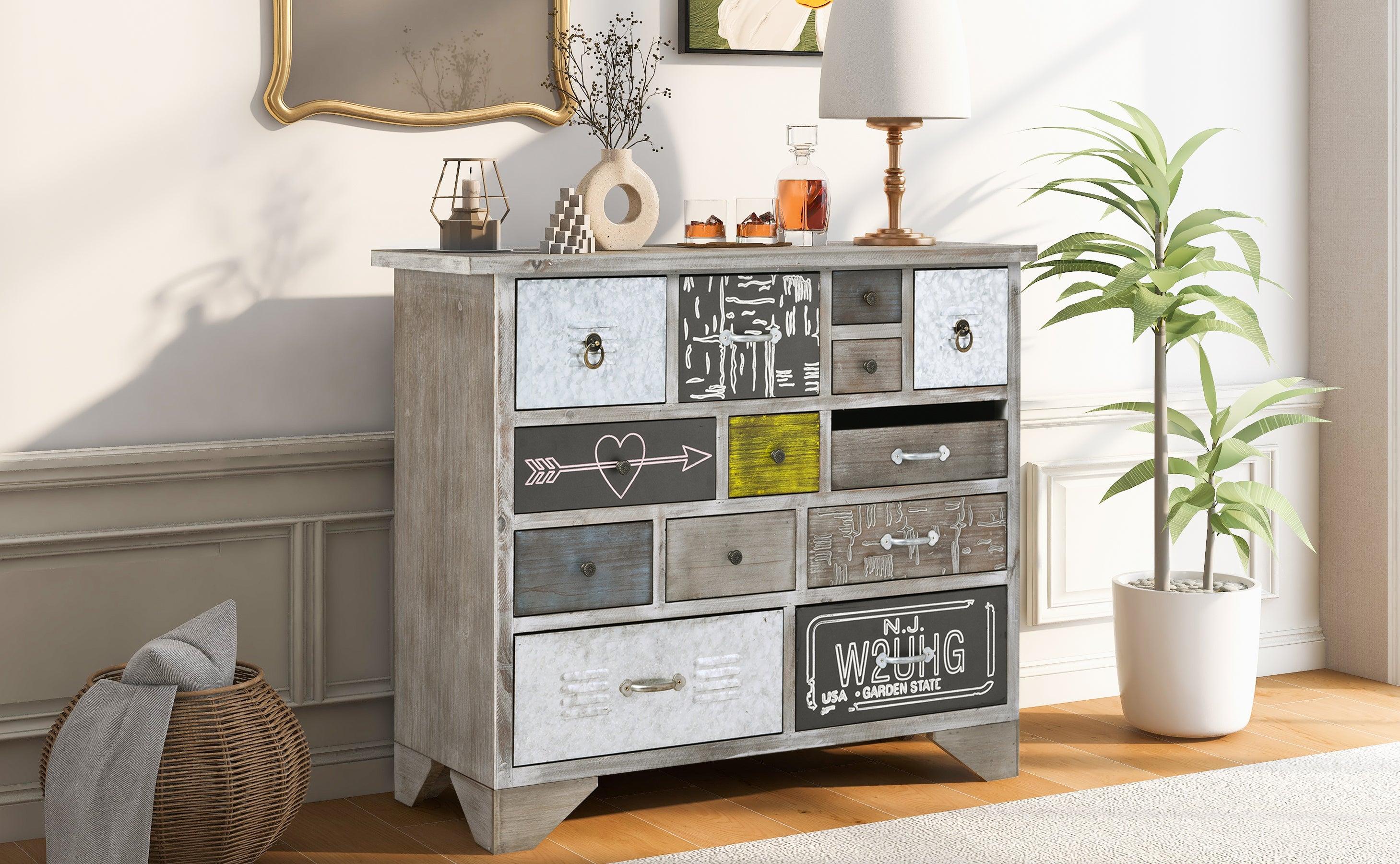 AccentStorage Cabinet with 13 Drawers,Modern Decorative Cabinet with Wood Frame and Colorful Pattern for Entryway, Living Room, Bedroom