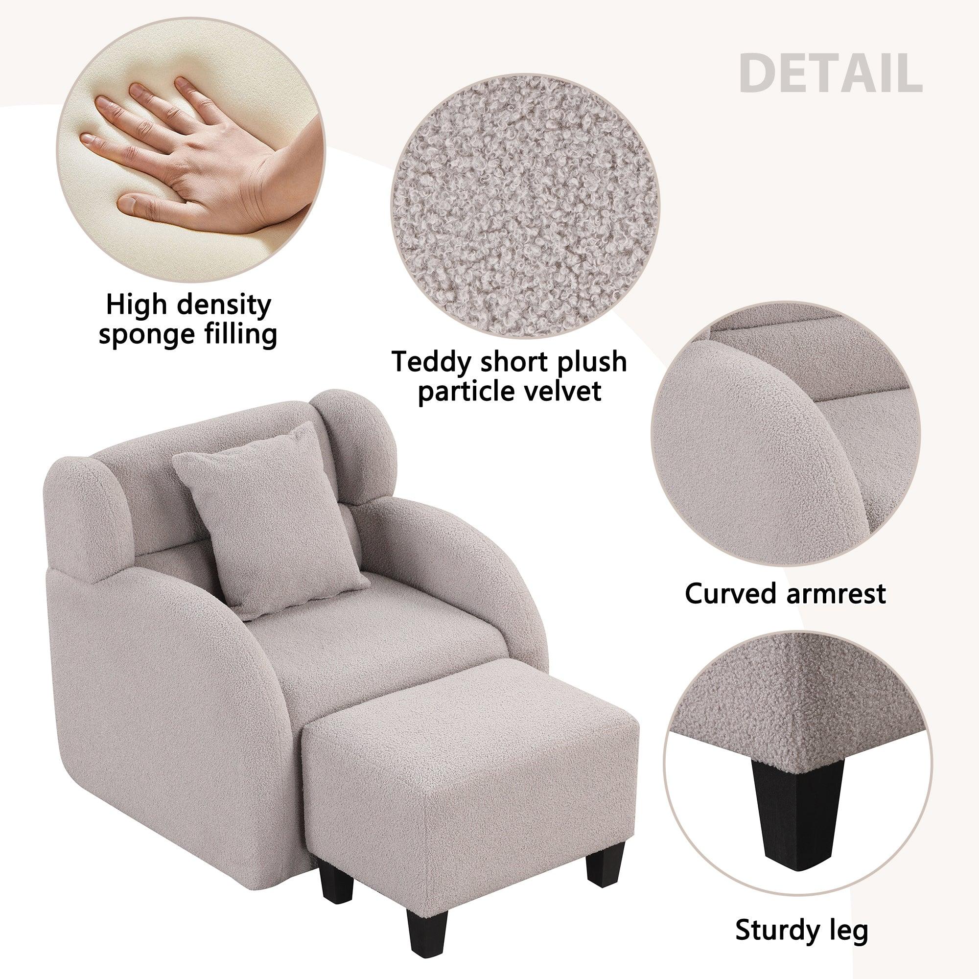 Swivel Accent Chair with Ottoman, Teddy Short Plush Particle Velvet Armchair,360 Degree Swivel Barrel Chair with footstool for Living Room, Hotel, Bedroom, Office, Lounge,Grey