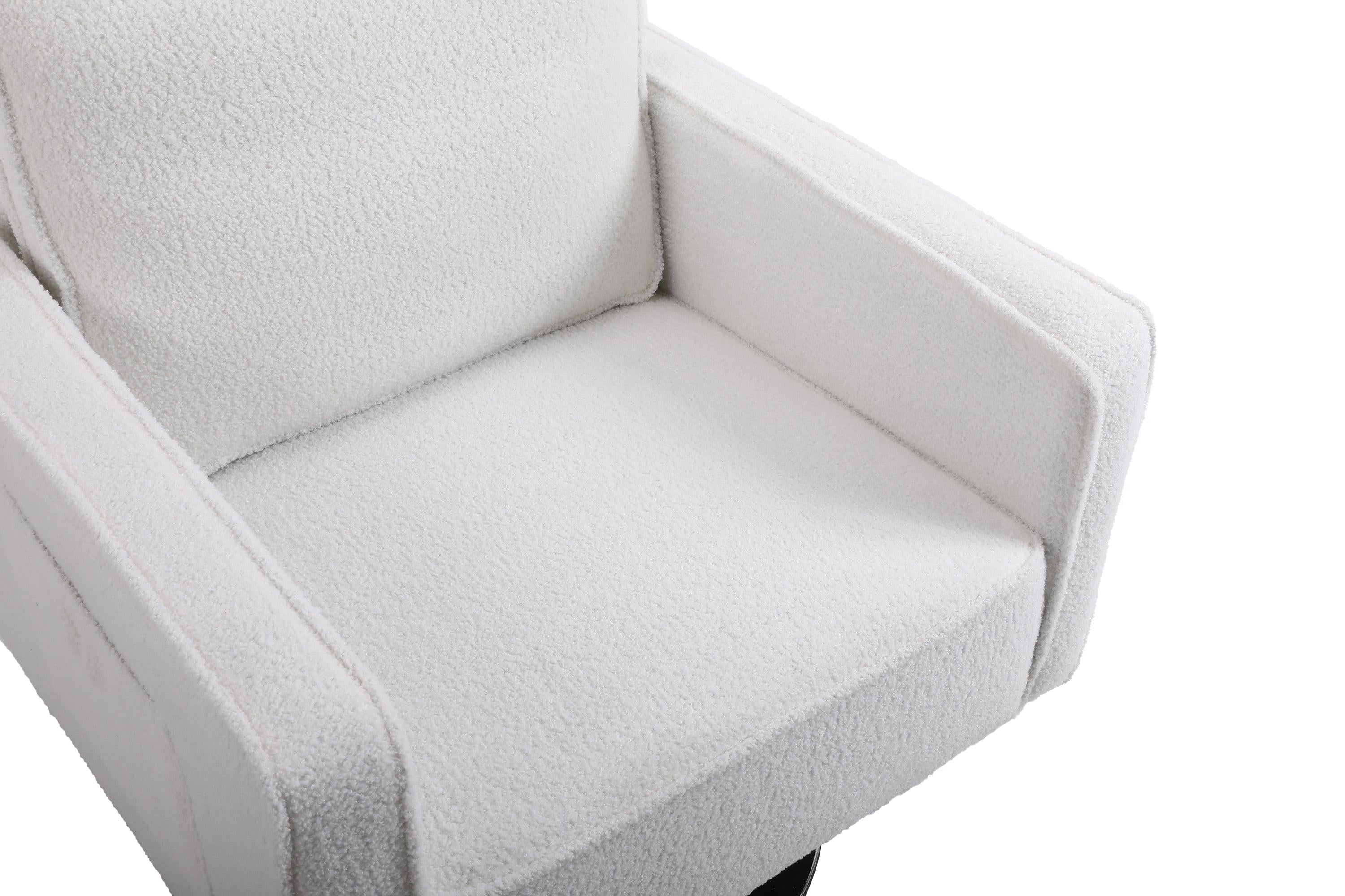 Modern Teddy Fabric Swivel Accent Chair ，Comfy Armchair with 360 Degree Swiveling for Living Room, Bedroom, Reading Room, Home Office (White)