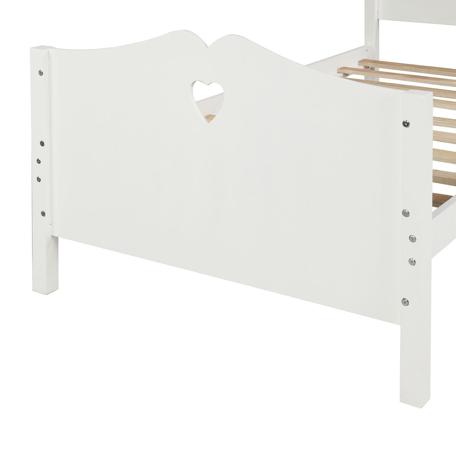 Bed Frame Twin Platform Bed with Wood Slat Support and Headboard and Footboard (White)