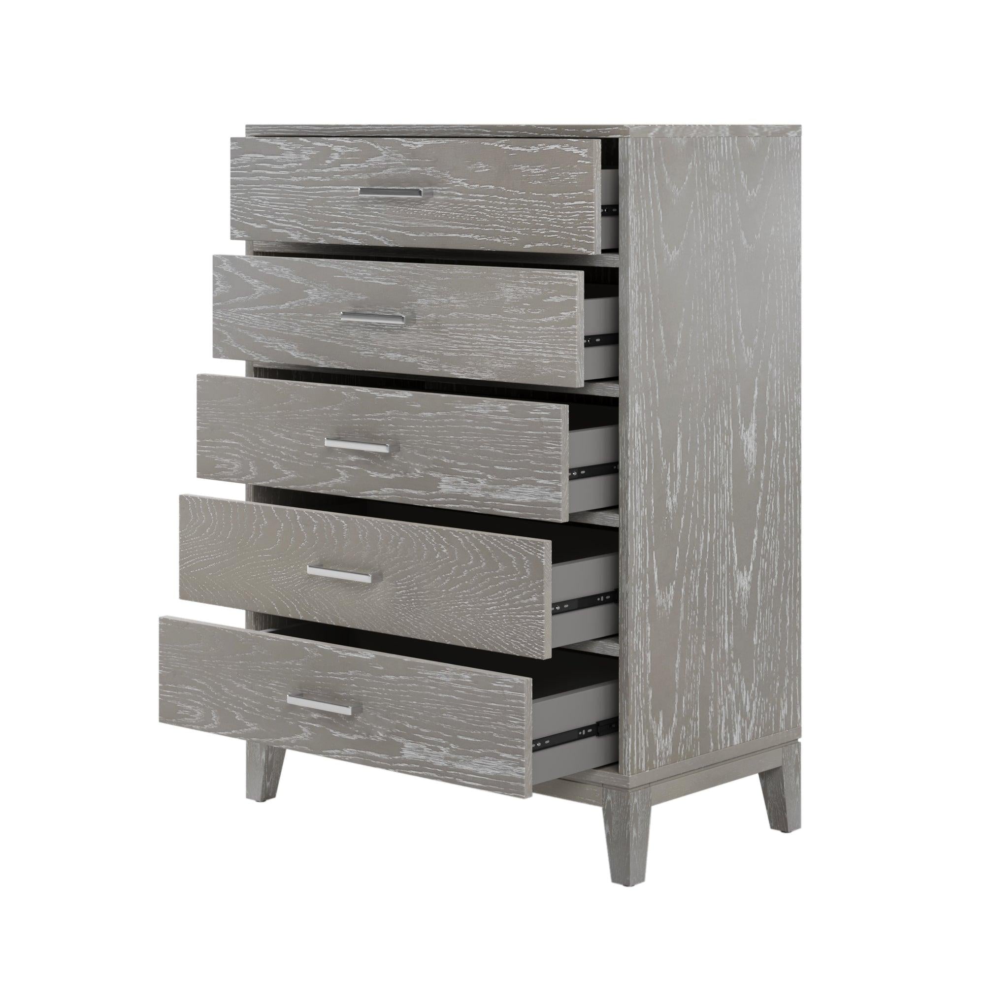 Modern Concise Style Solid wood Grey grain Five-Drawer Chest with Tapered Legs and Smooth Gliding Drawers