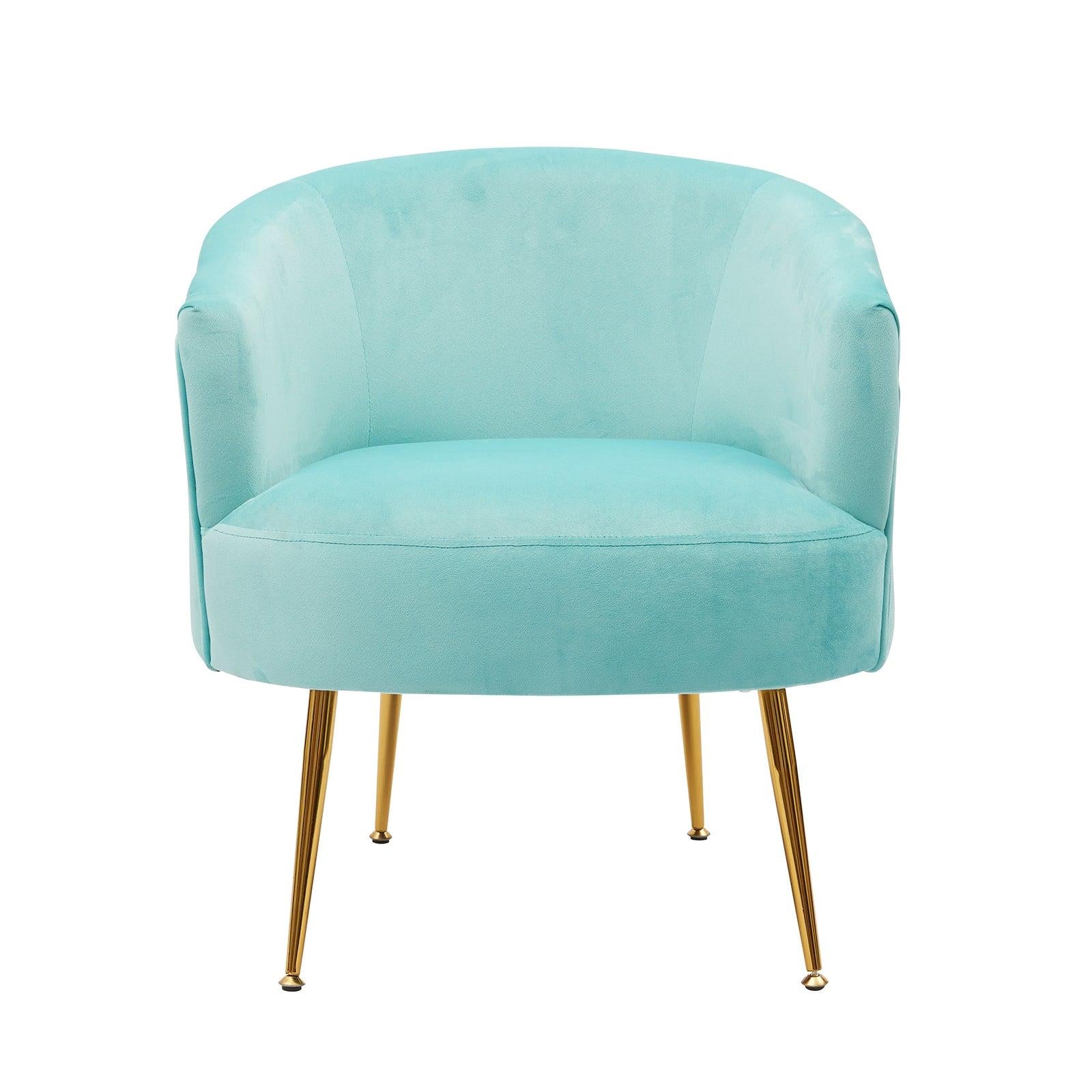 Velvet Accent Armchair Tub Chair With Gold Metal Legs, Cyan Blue