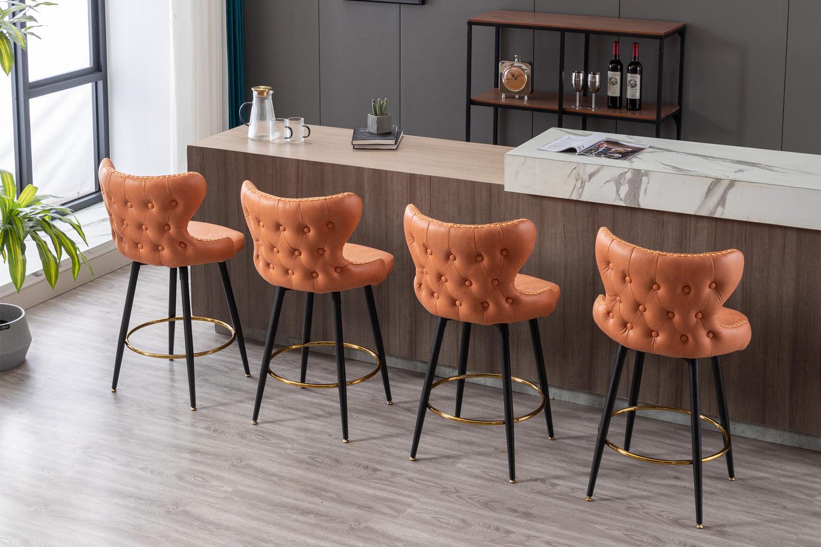 Counter Height 25"Modern Leathaire Fabric bar chairs,180° Swivel Bar Stool Chair for Kitchen,Tufted Gold Nailhead Trim Bar Stools with Metal Legs,Set of 2 (Orange)