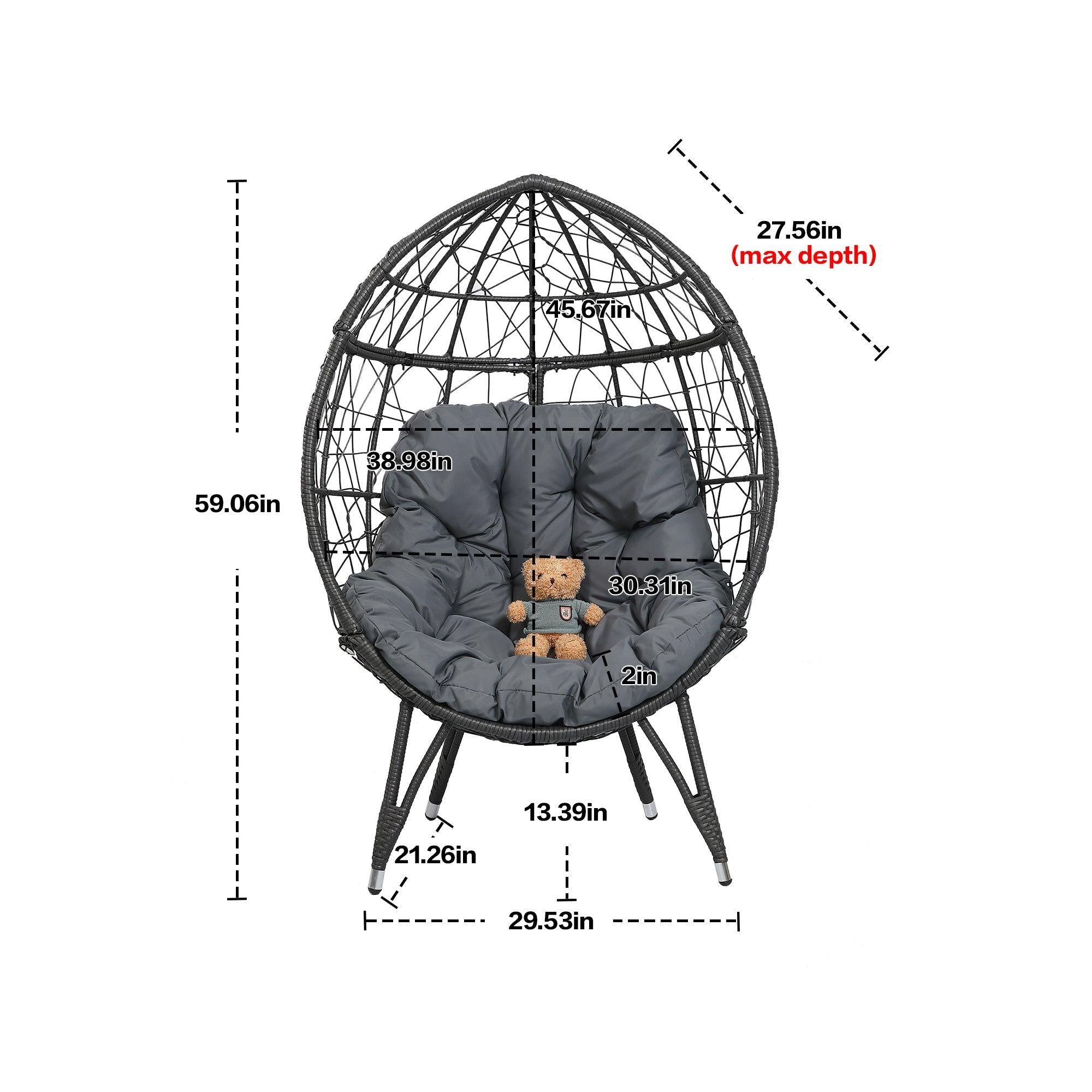 Outdoor Patio Wicker Egg Chair Indoor Basket Wicker Chair with Grey Cusion for Backyard Poolside