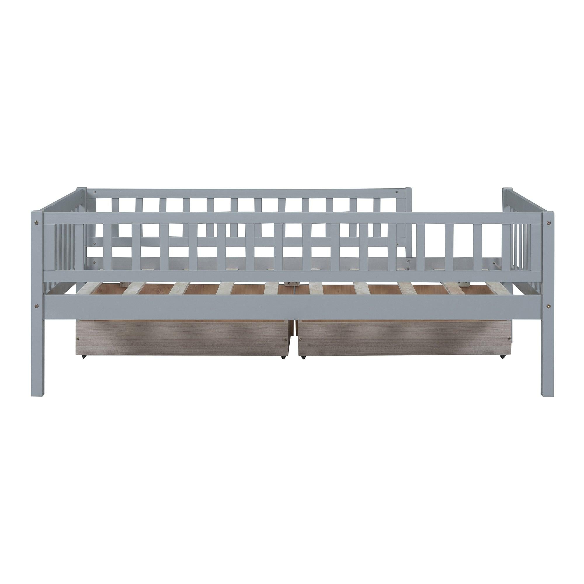 Twin Size Daybed Wood Bed with Two Drawers, Gray