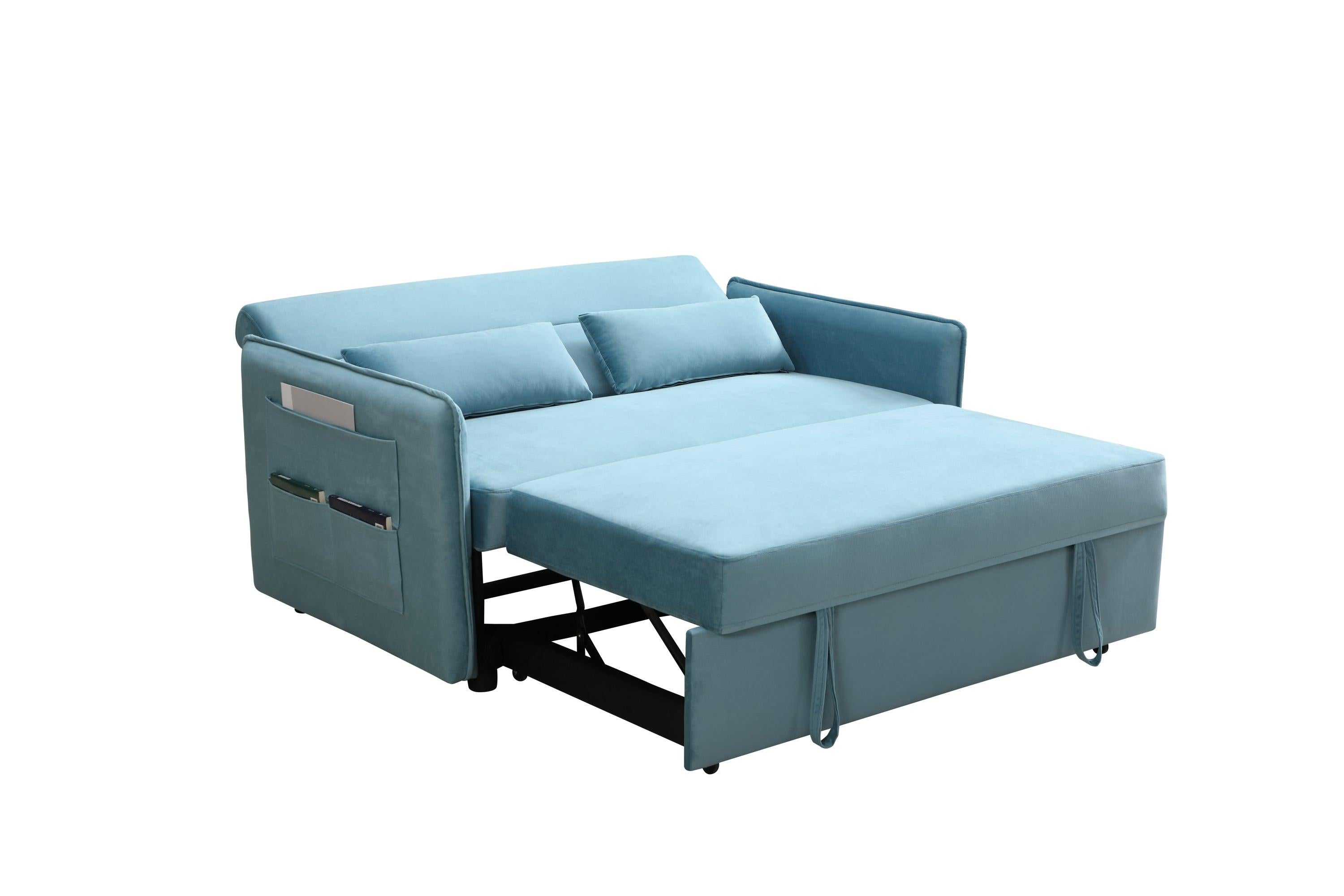 Pull Out Sofa Bed,Modern Adjustable Pull Out Bed Lounge Chair with 2 Side Pockets, 2 Pillows for Home Office