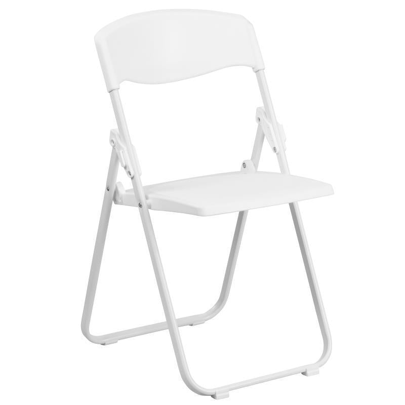 HERCULES Series 500 lb. Capacity Heavy Duty White Plastic Folding Chair with Built-in Ganging Brackets