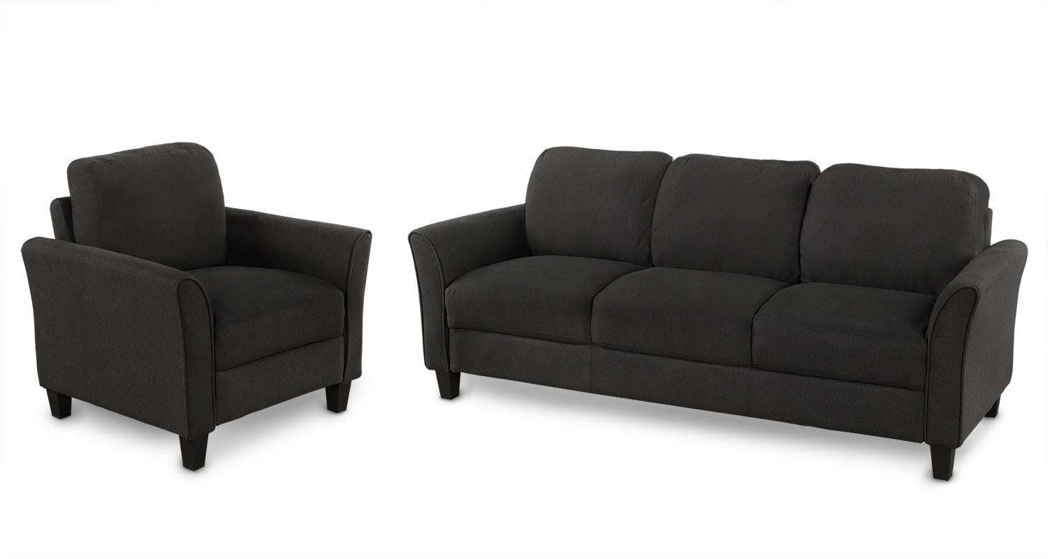 Living Room Furniture chair  and 3-seat Sofa (Black)