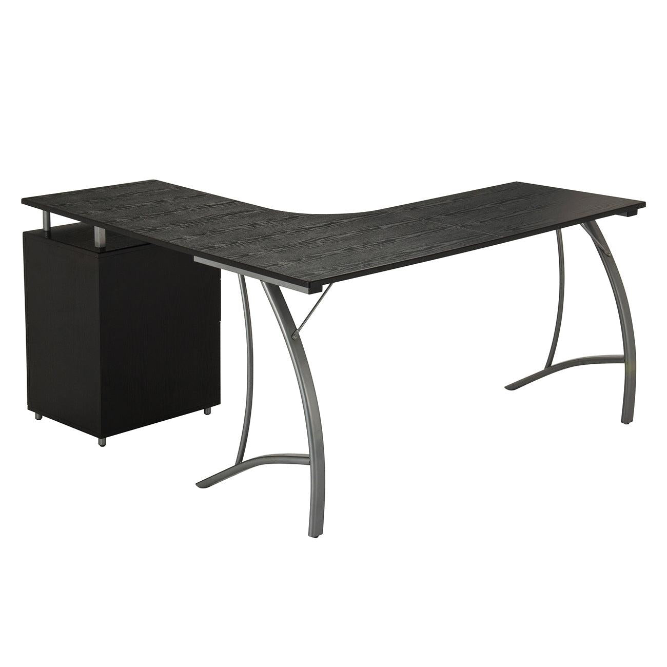 Techni MobiliModern L- Shaped Computer Desk with File Cabinet andStorage, Espresso