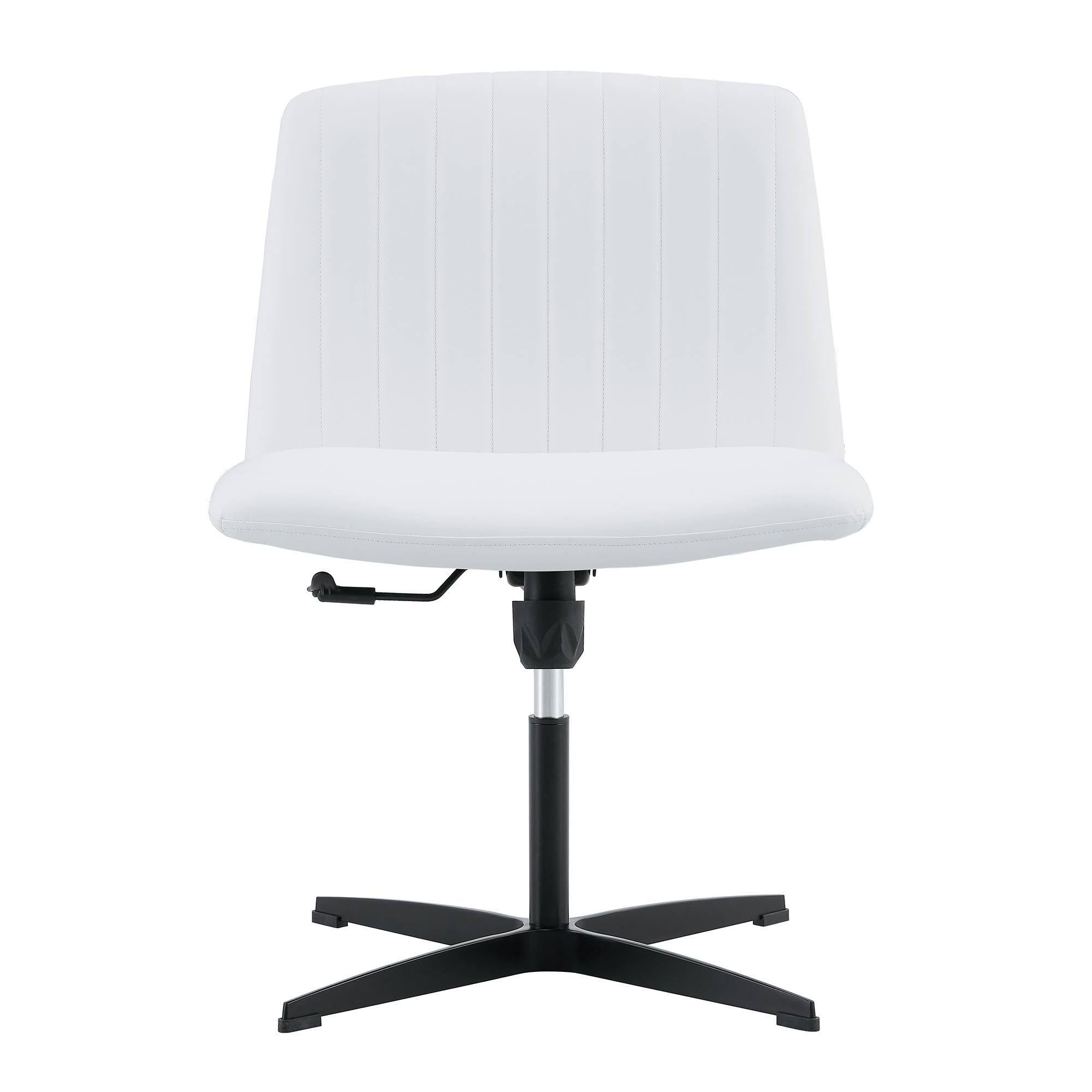 White High Grade Pu Material. Home Computer Chair Office Chair Adjustable 360 ° Swivel Cushion Chair With Black Foot Swivel Chair Makeup Chair Study Desk Chair. No Wheels