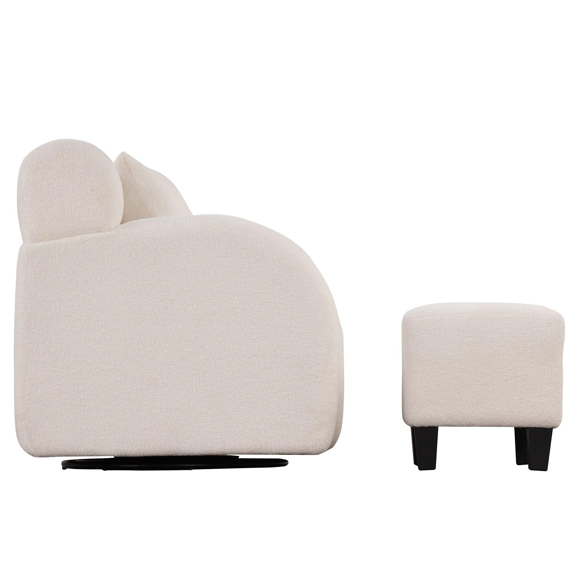 Swivel Accent Chair with Ottoman, Teddy Short Plush Particle Velvet Armchair,360 Degree Swivel Barrel Chair with footstool for Living Room, Hotel, Bedroom, Office, Lounge,White