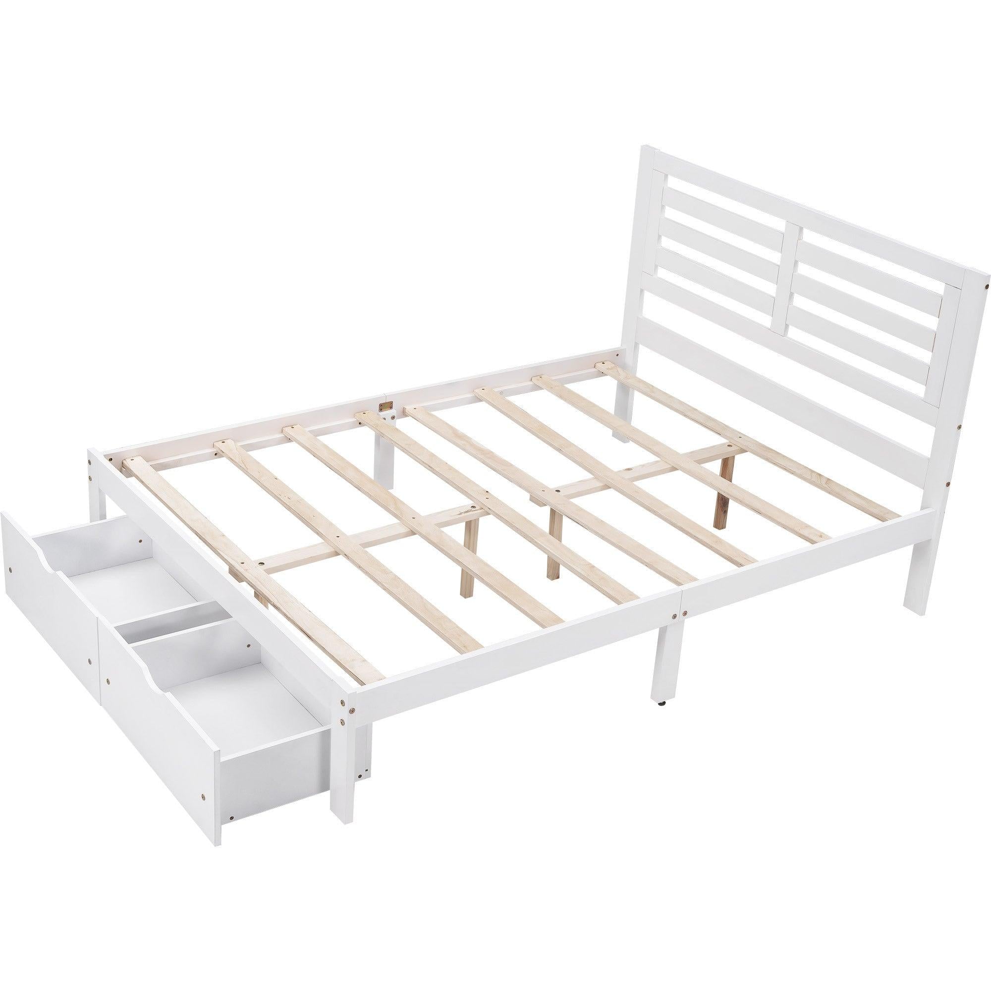 Full Size Platform Bed with Drawers, White