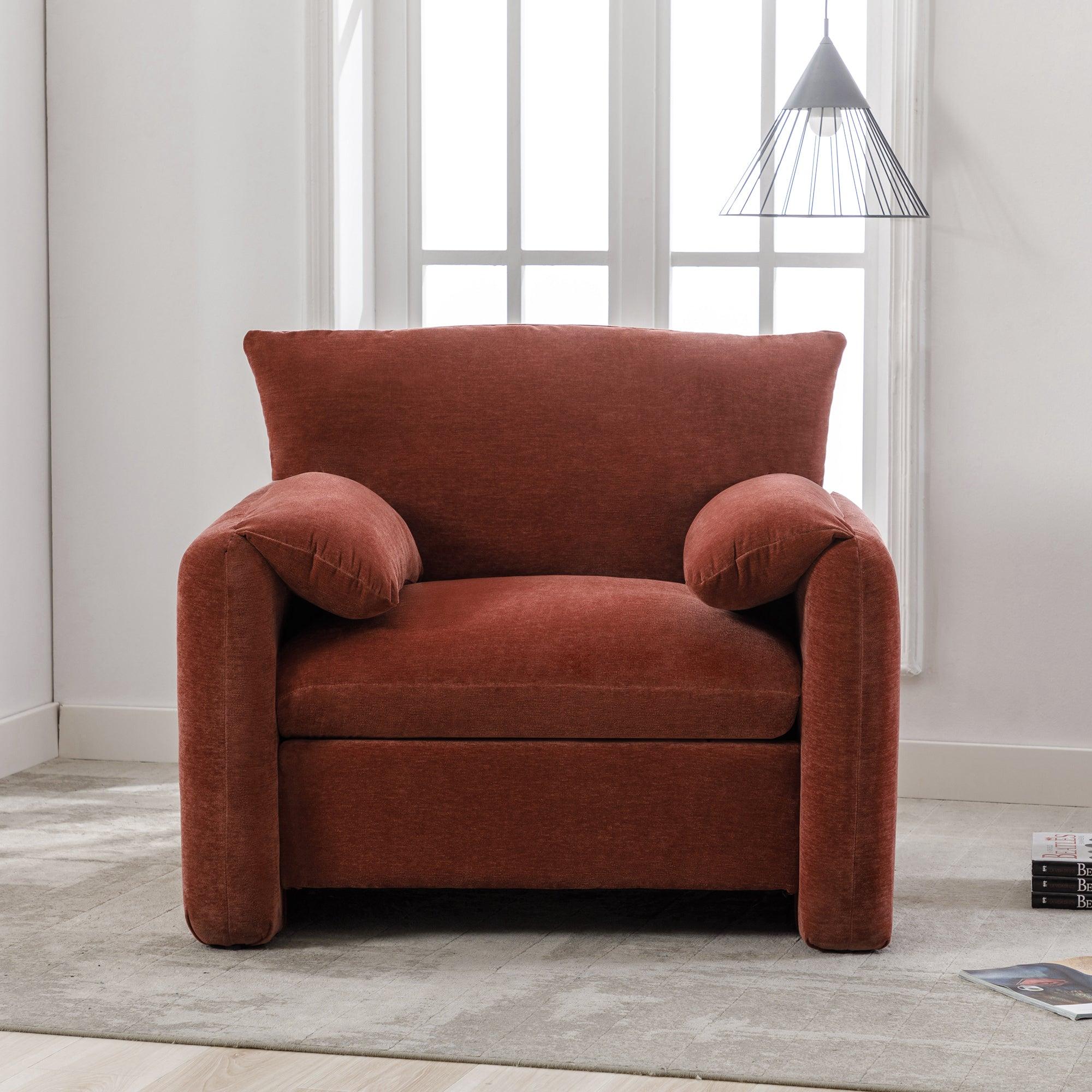 Modern Style Chenille Oversized Armchair Accent Chair Single Sofa Lounge Chair 38.6''W for Living Room, Bedroom, Claret Red