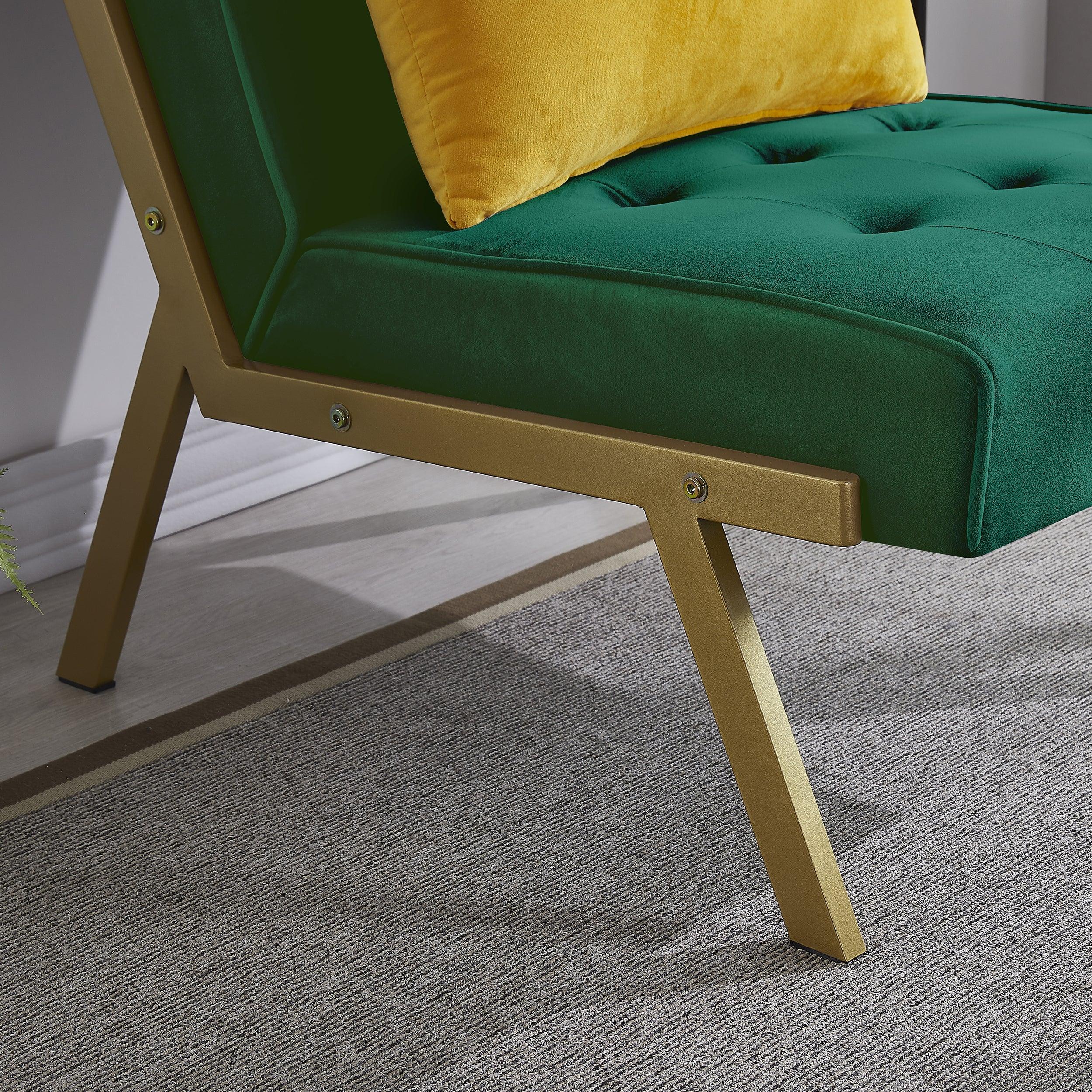 Gold Metal Frame Velvet Upholstery Chair with Ottoman(Green)