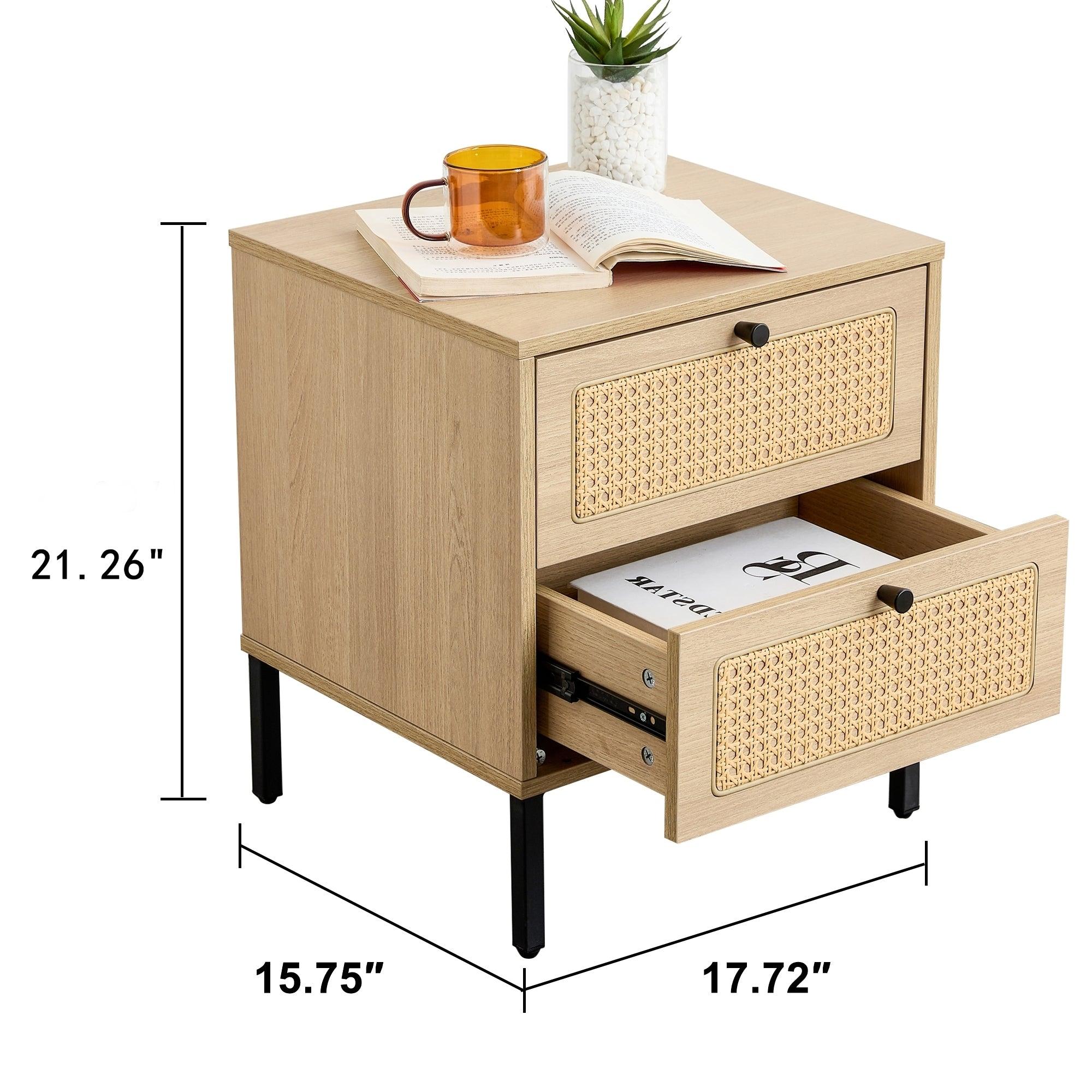 Modern simpleStorage cabinet MDF Board bedside cabinet Japanese rattan bedside cabinet Small household furniture bedside table.Applicable to dressing table in bedroom, porch, living room.2 Drawers