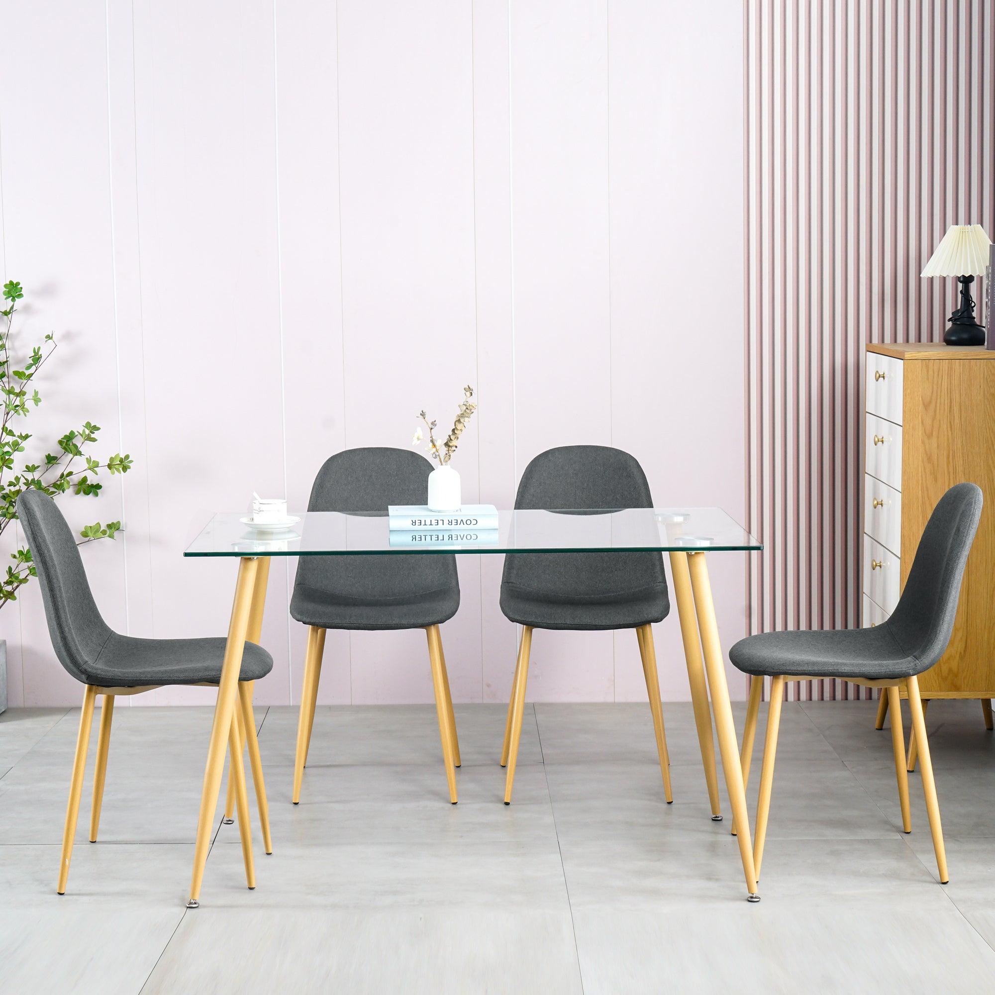 Mid Century Tempered Glass Kitchen Table with wood-transfer Metal Legs