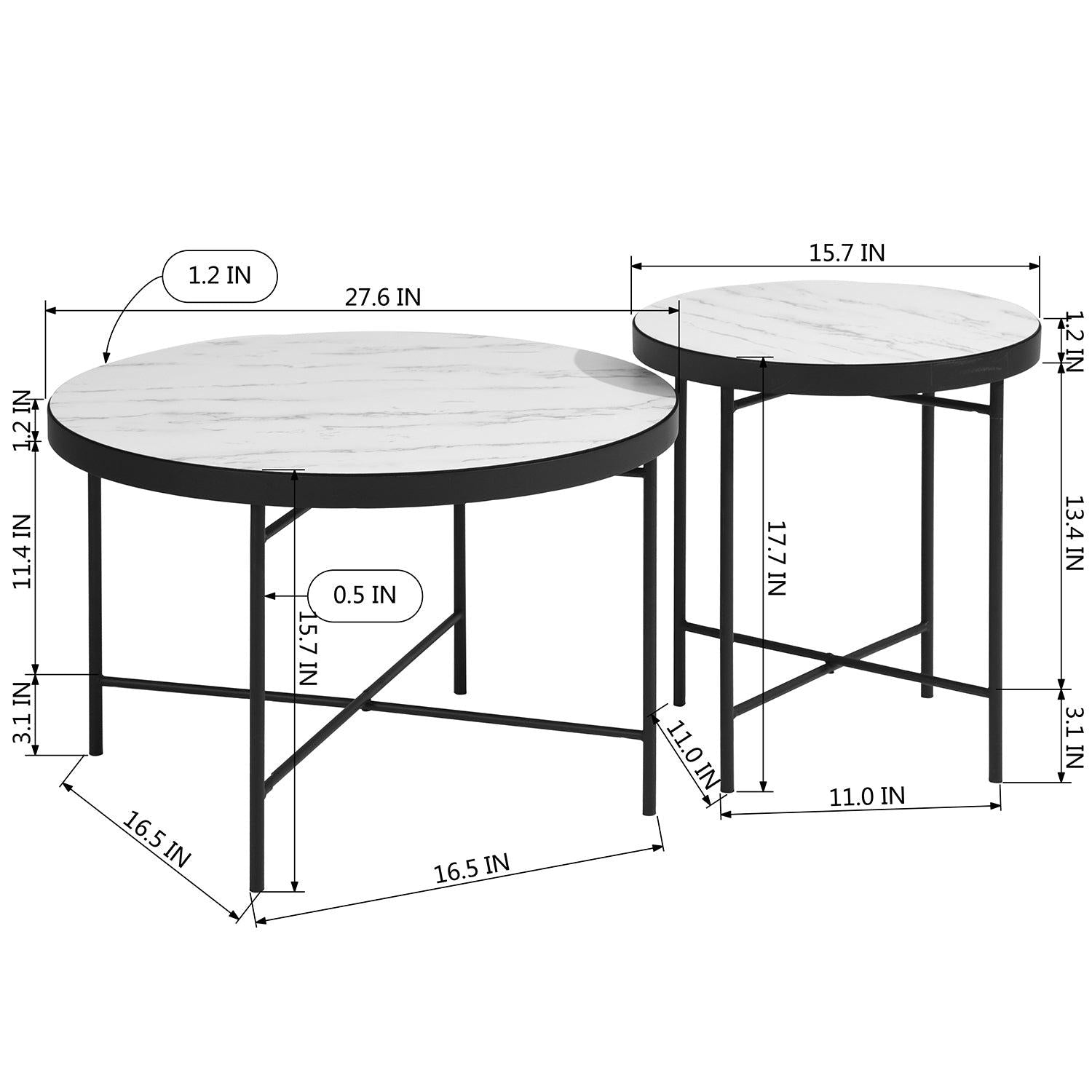 Set of 2 Round Side Table, Sofa End Table,Accent Table Round, Coffee Table Waterproof  for Living Room Bedroom, wood & marple