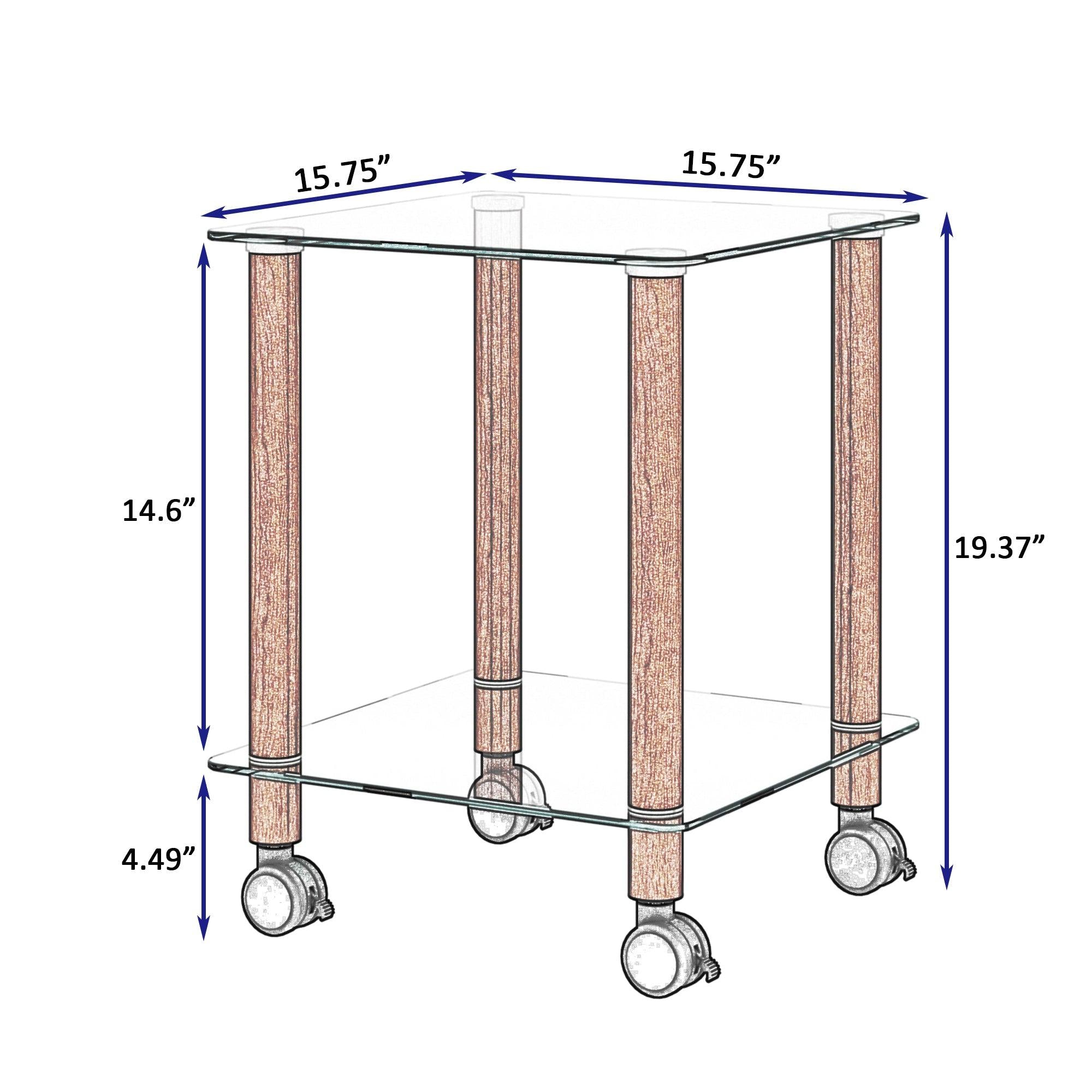 1-Piece Transparent+Walnut Side Table , 2-Tier Space End Table ,Modern Night Stand, Sofa table, Side Table withStorage Shelve