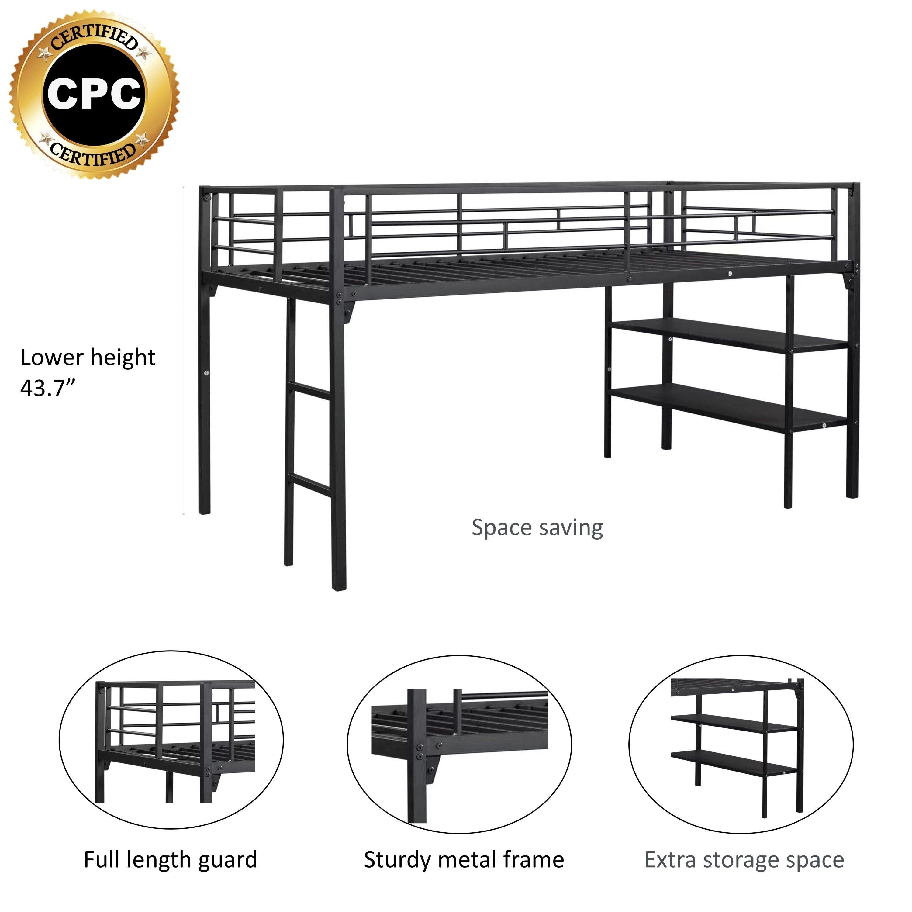 Low Loft bed withStorage shelves