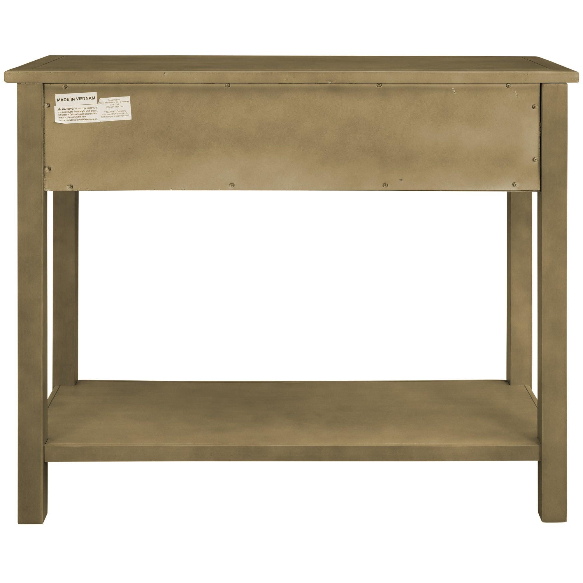 Classic Console Table with Hollow-out Decoration Two Top Drawers and Open Shelf LargeStorage Space (ld)