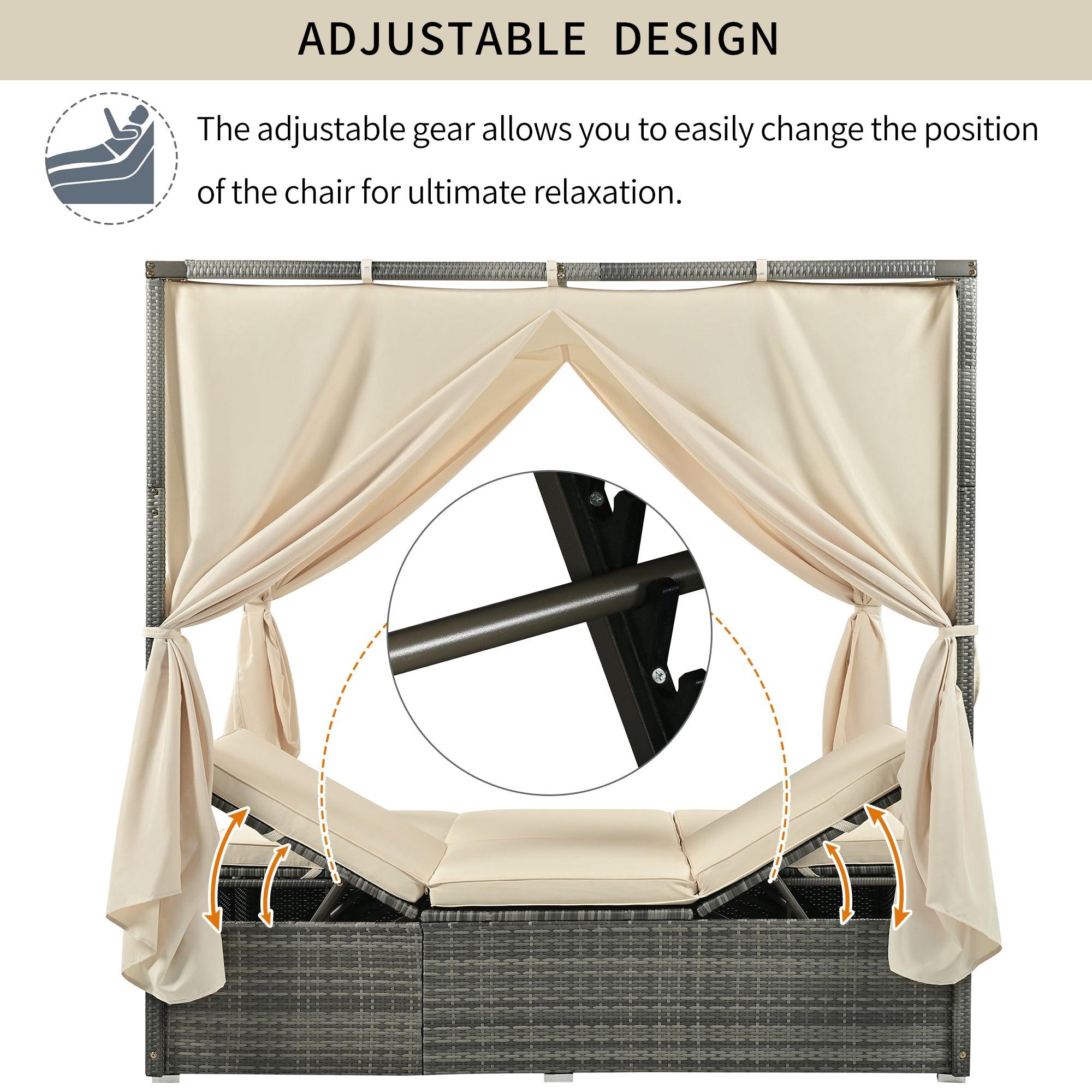 Adjustable Sun Bed With Curtain,High Comfort，With 3 Colors