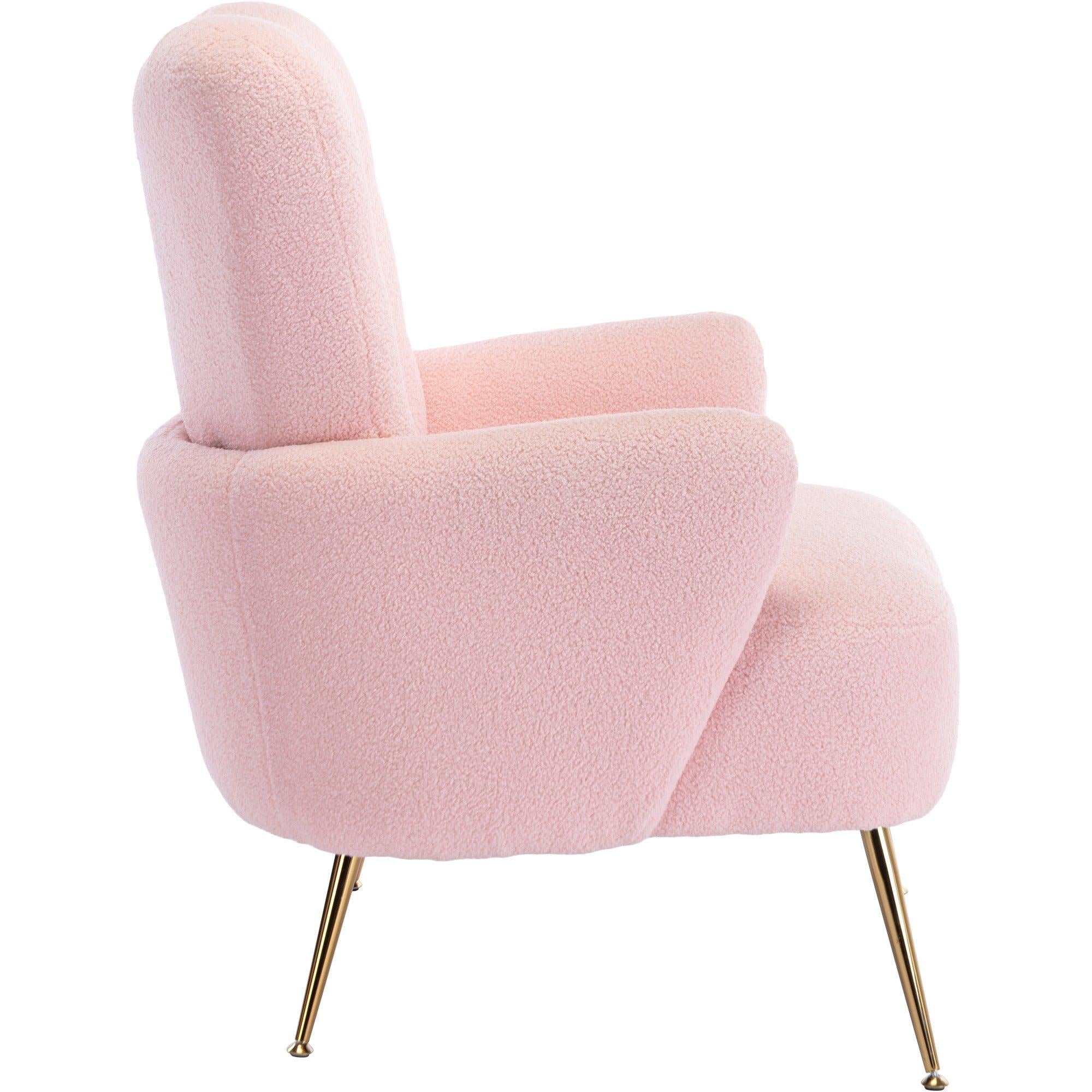 Cozy Teddy Fabric Arm Chair with Sloped High Back and Contemporary Metal Legs ,Pink