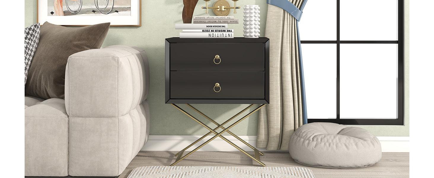 Nightstand with 2 Drawers & lden Handle，Storage Bedside Table- Black