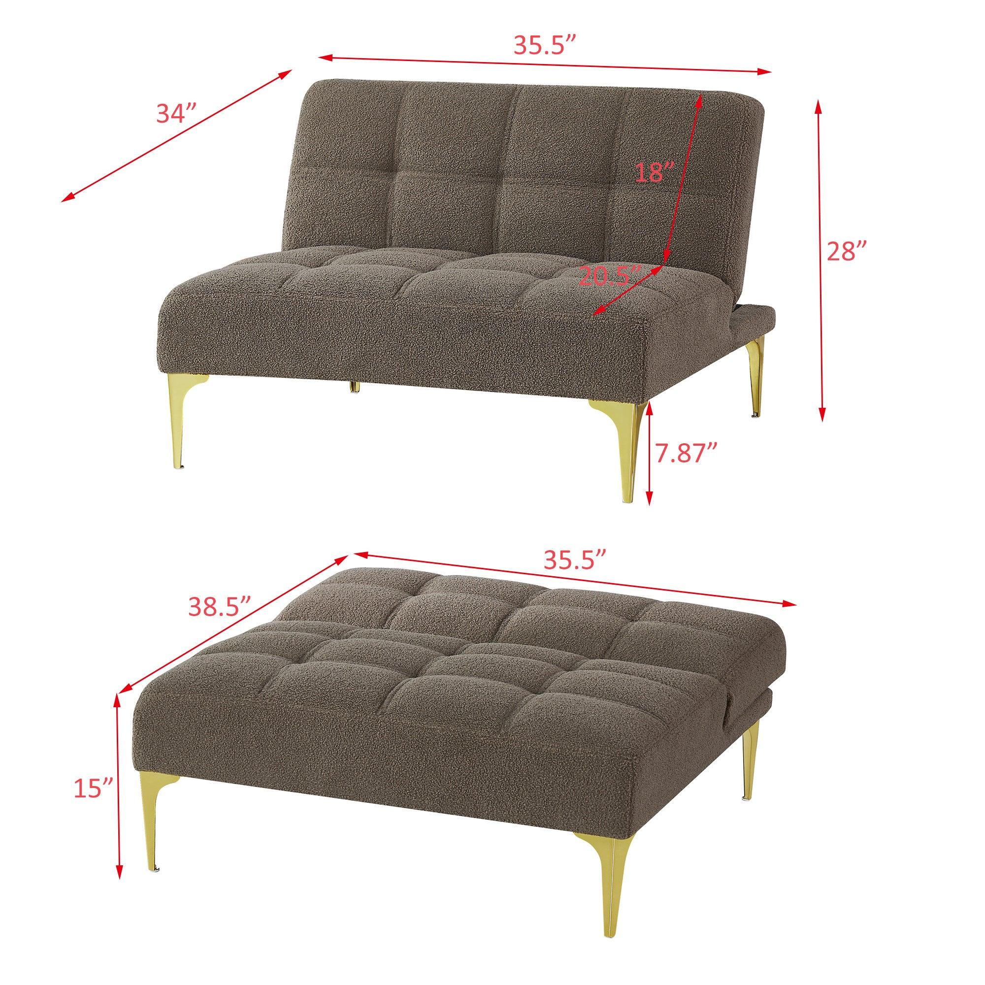 Convertible sofa bed single chair futon with ld metal legs teddy fabric (Taupe)