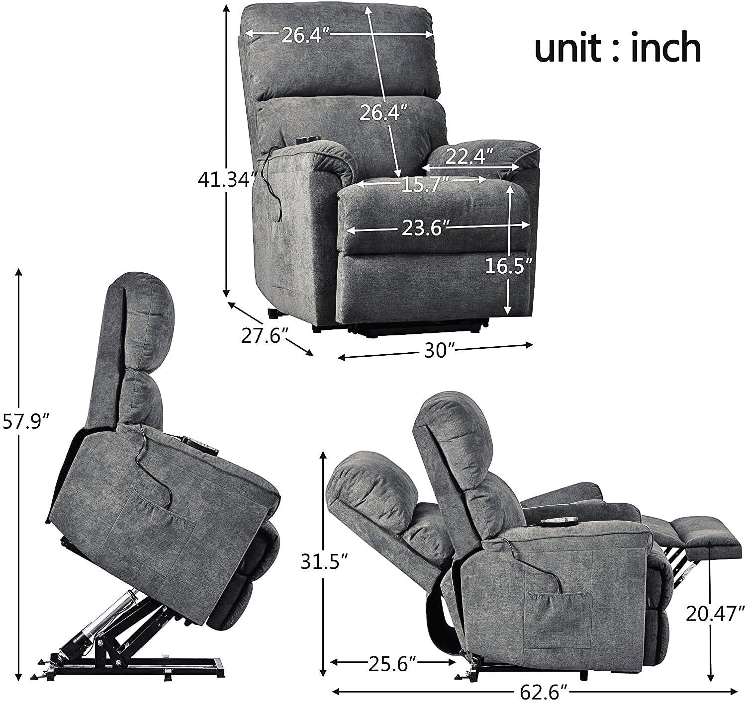 Power Lift Chair with Massage and Heating Function Soft Fabric Upholstery Recliner for Living Room