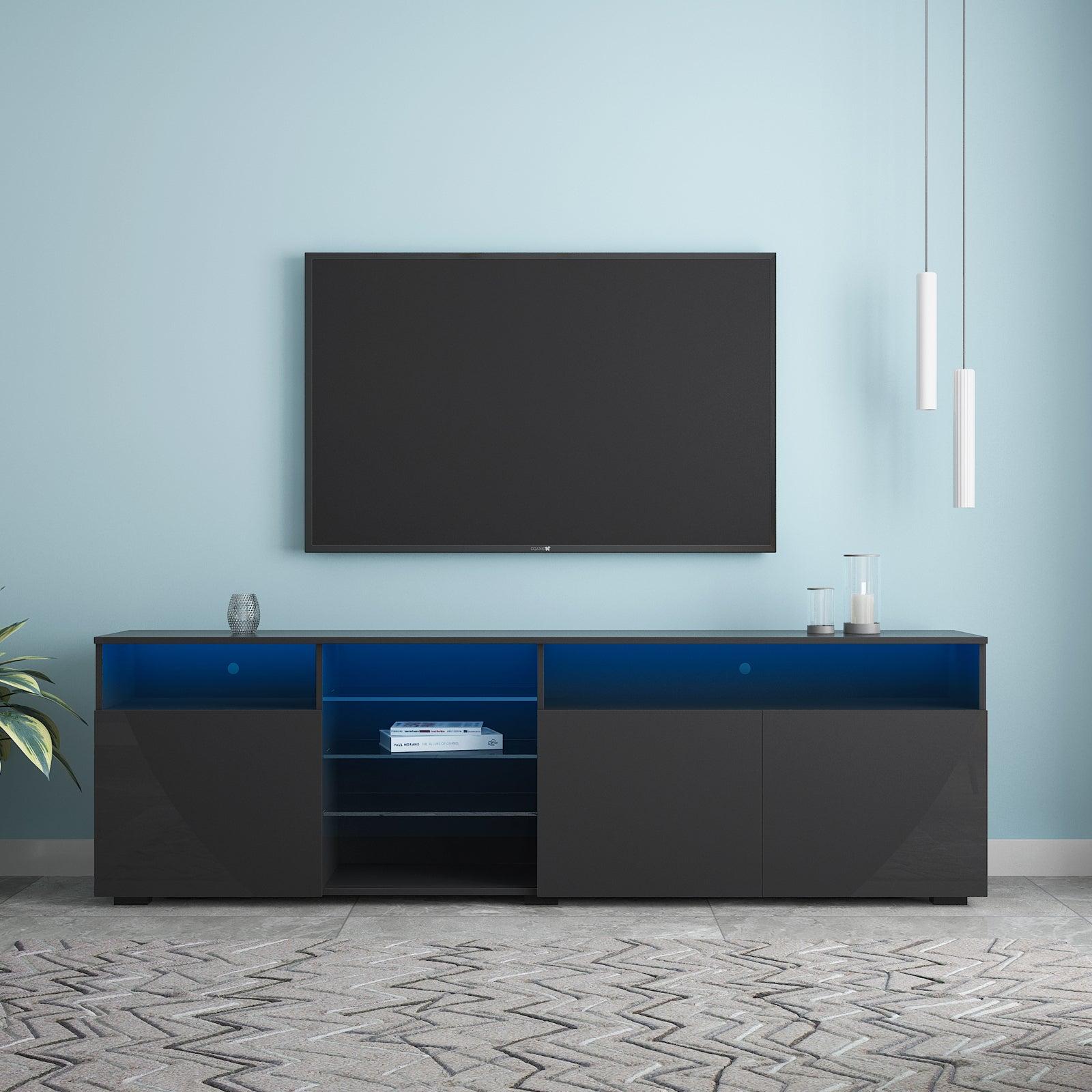 FURNITURE & TV Stand Matte Body High Gloss DoorsModern TV Stand LED,Black image