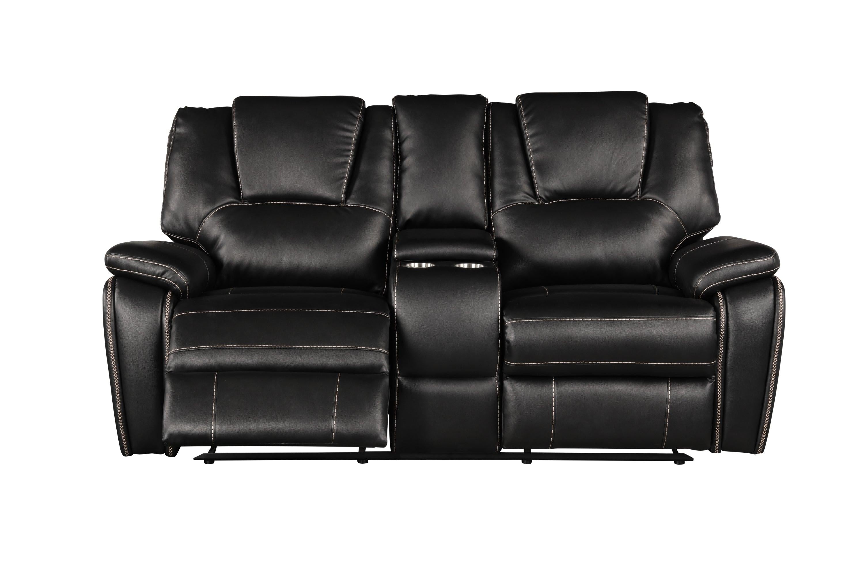 Hong Kong 2 Piece Power Reclining Sofa Set made with Faux Leather in Black