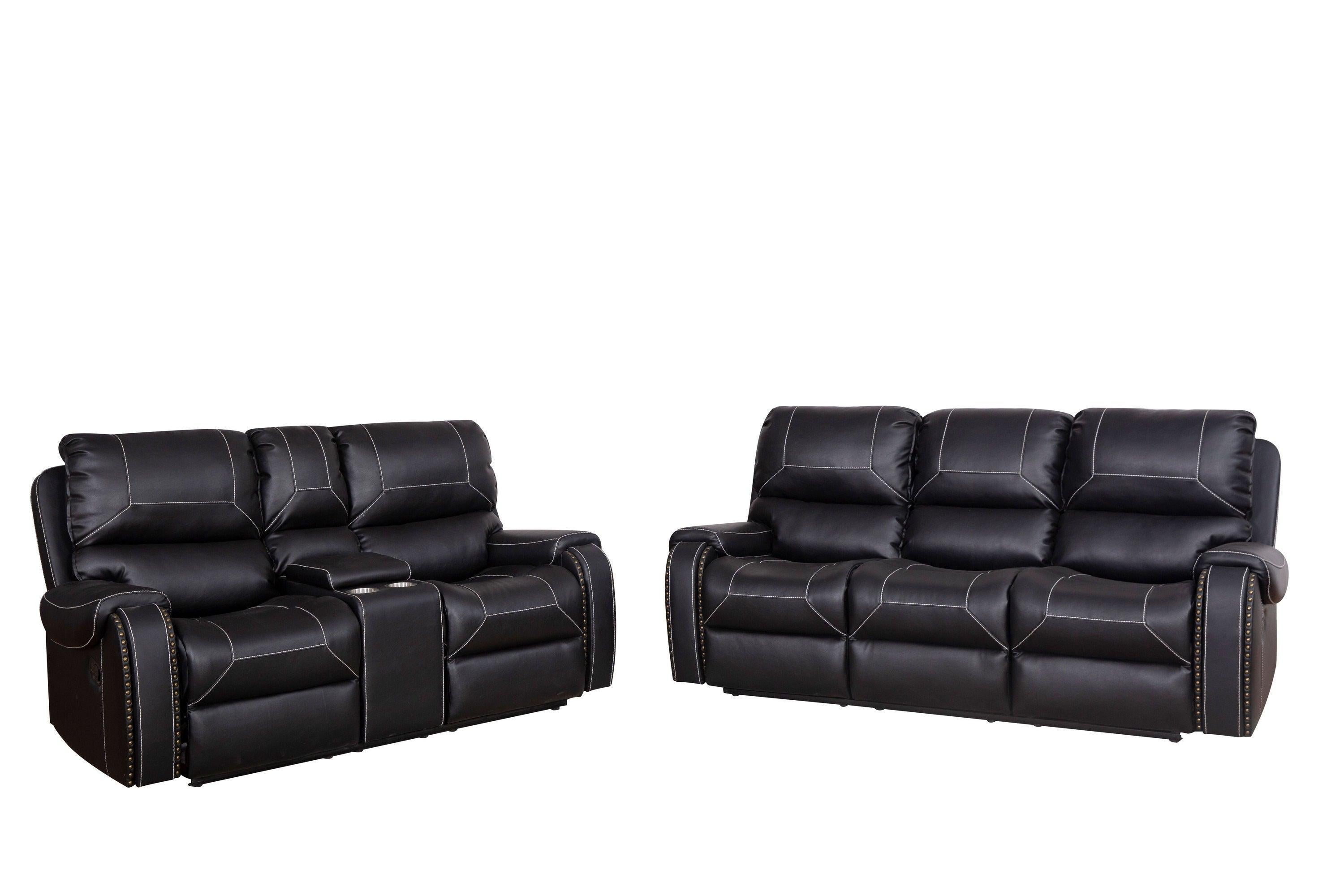 Faux Leather Reclining Sofa Couch Set 1+2+3 for Living Room Black