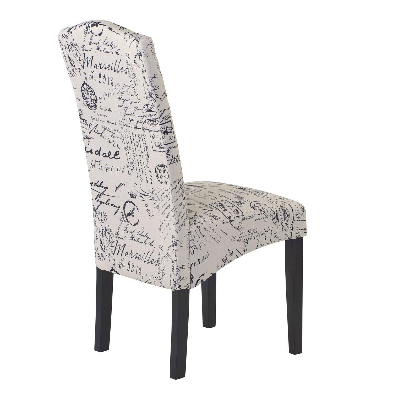 Dining Script Fabric Accent Chair with Solid Wood Legs, Set of 2