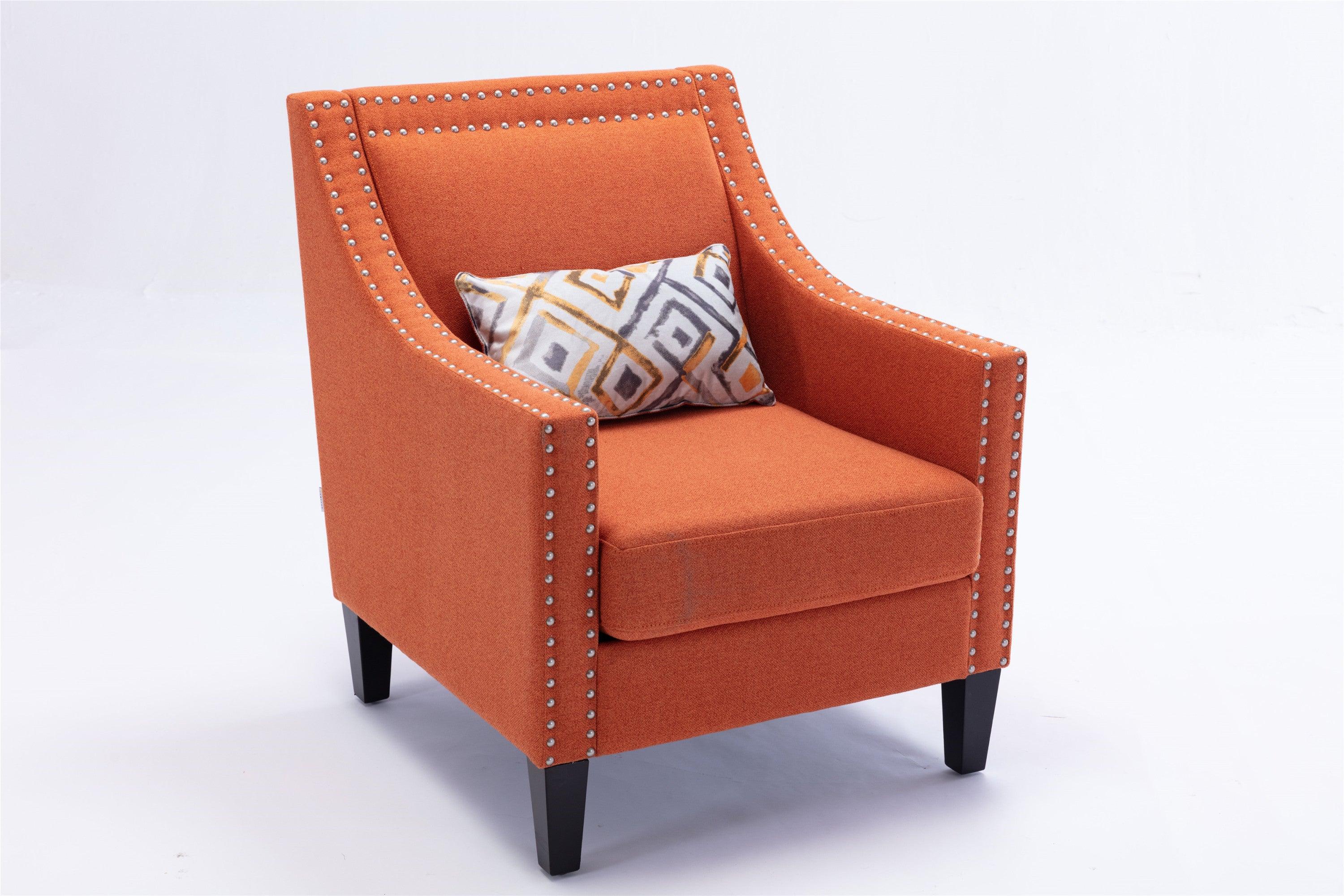 accent armchair living room chair  with nailheads and solid wood legs  Orange Linen