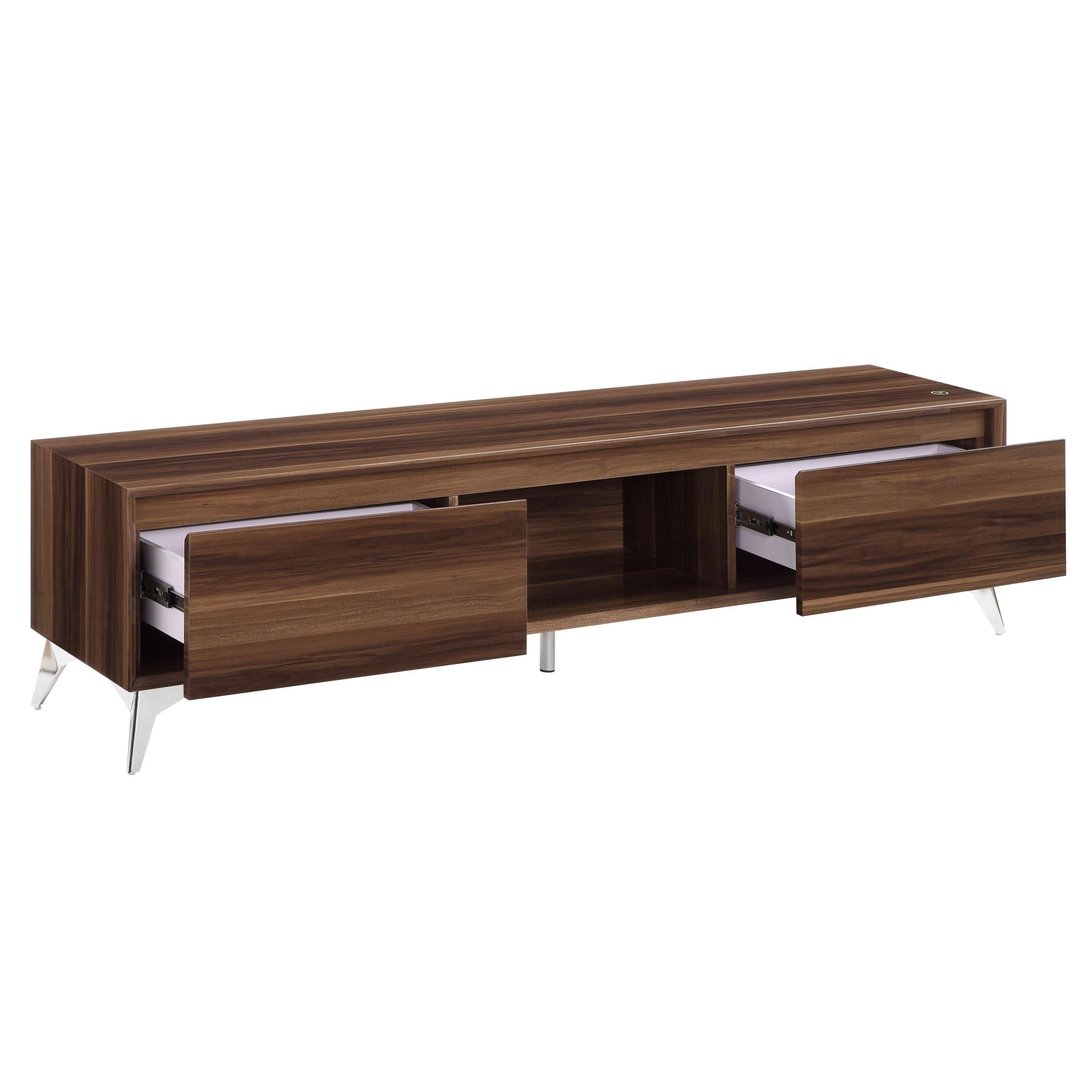 ACME Raceloma TV stand , LED, Walnut & Chrome Finish 91997