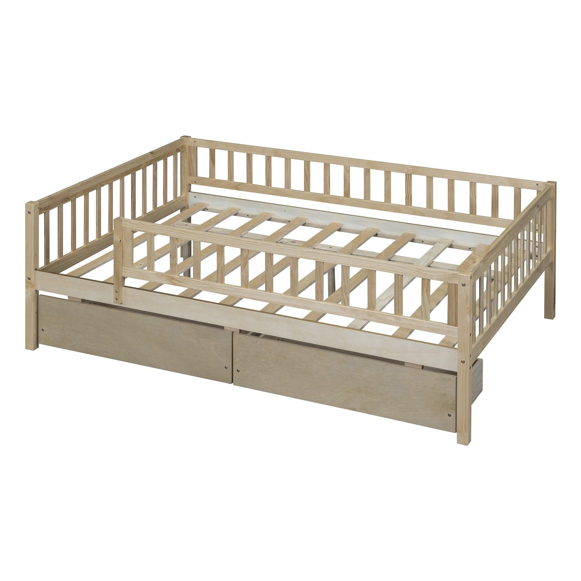 Full Size Daybed Wood Bed with Two Drawers, Natural