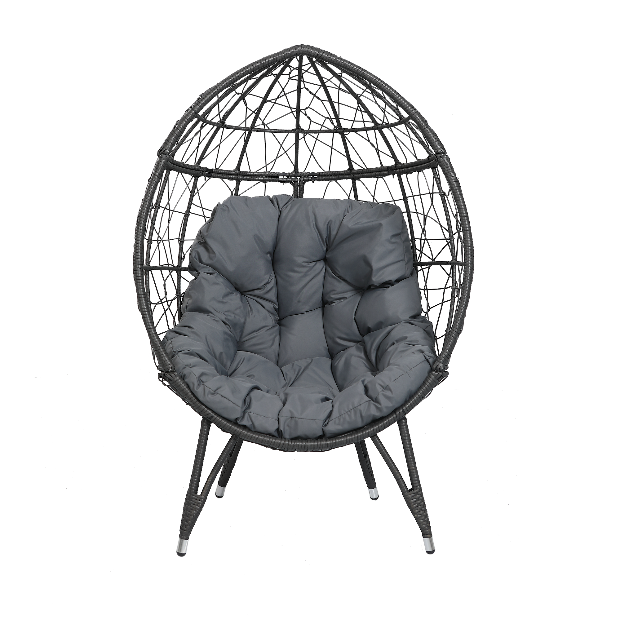 Outdoor Patio Wicker Egg Chair Indoor Basket Wicker Chair with Grey Cusion for Backyard Poolside