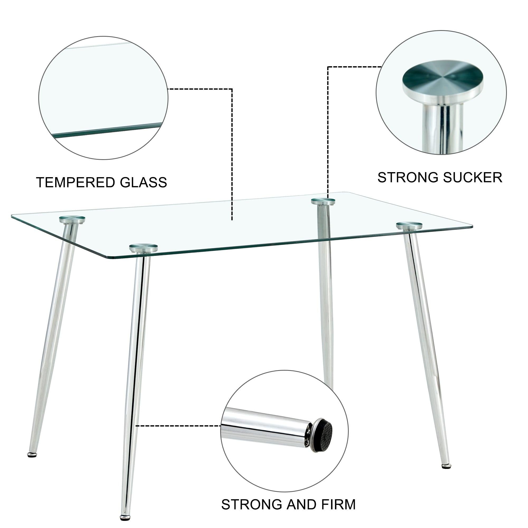 Glass Dining Table, Dining Chair set, 4 White  Dining Chairs and 1 Dining Table .Table Size 51" W x 31"D x 30" H