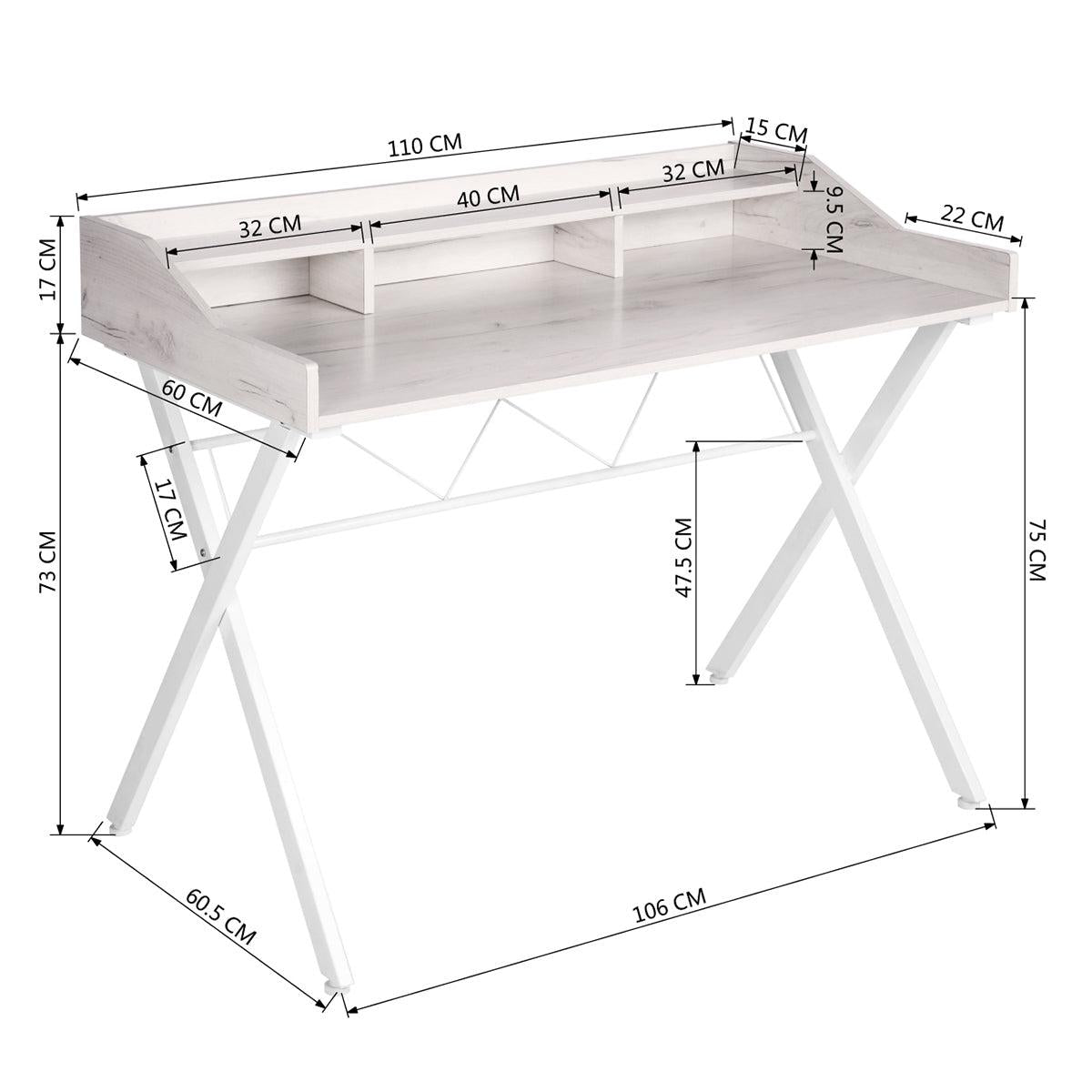 43.3" Computer Desk With 3 Open Cubbies - Beige & WHITE