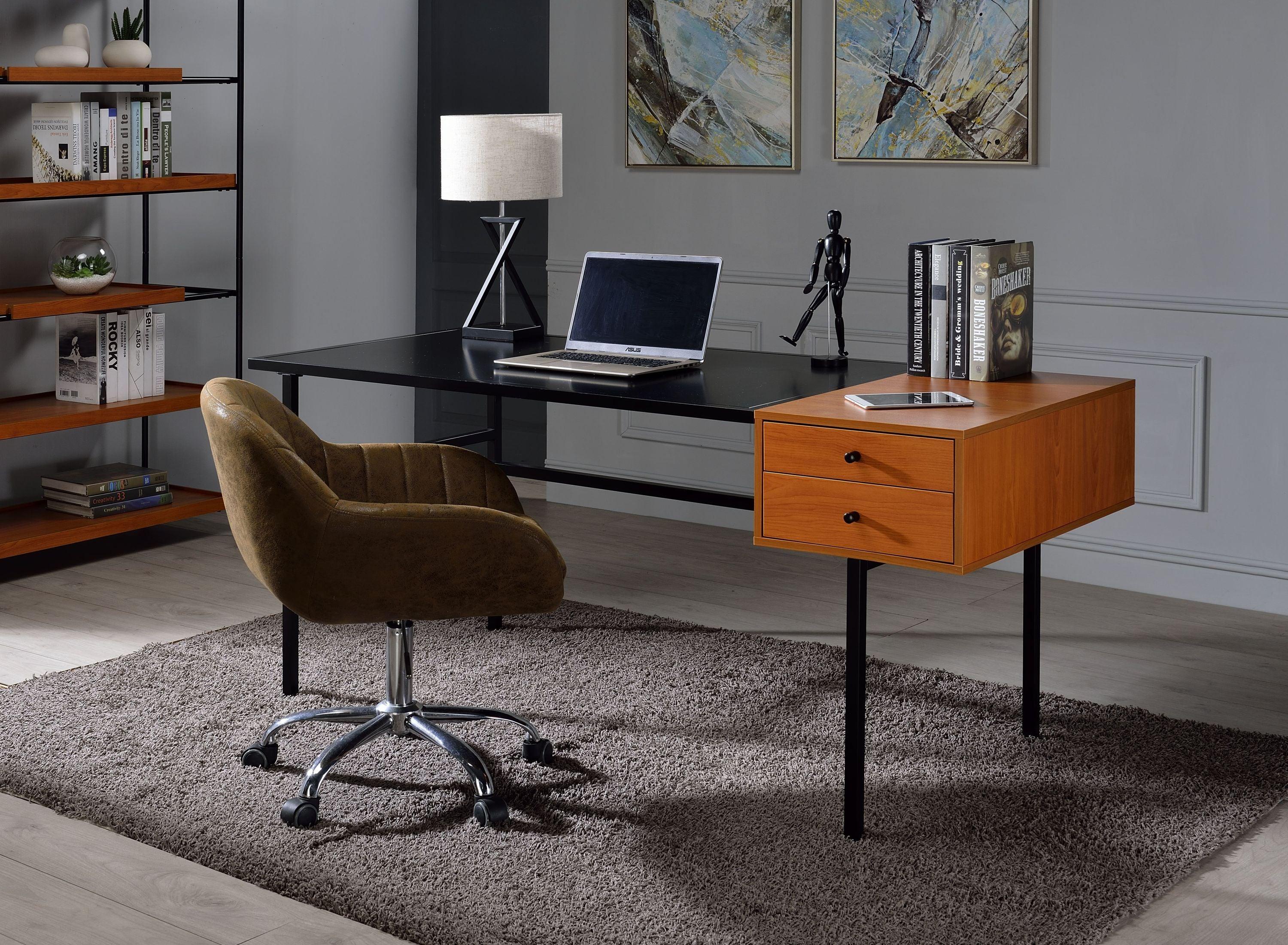 ACME Oaken Desk, Honey Oak & Black 92675 image