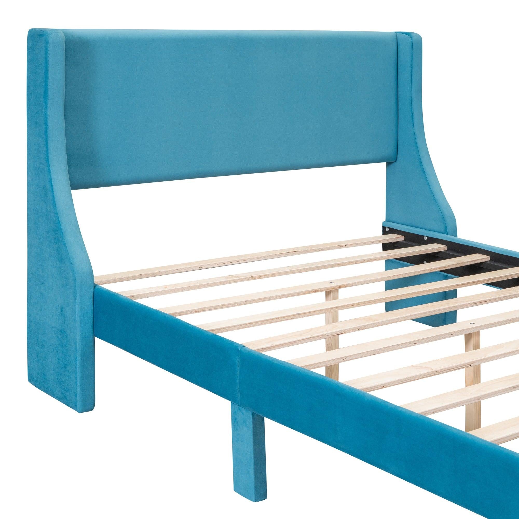 Full SizeStorage Bed Velvet Upholstered Platform Bed with a Big Drawer - Blue