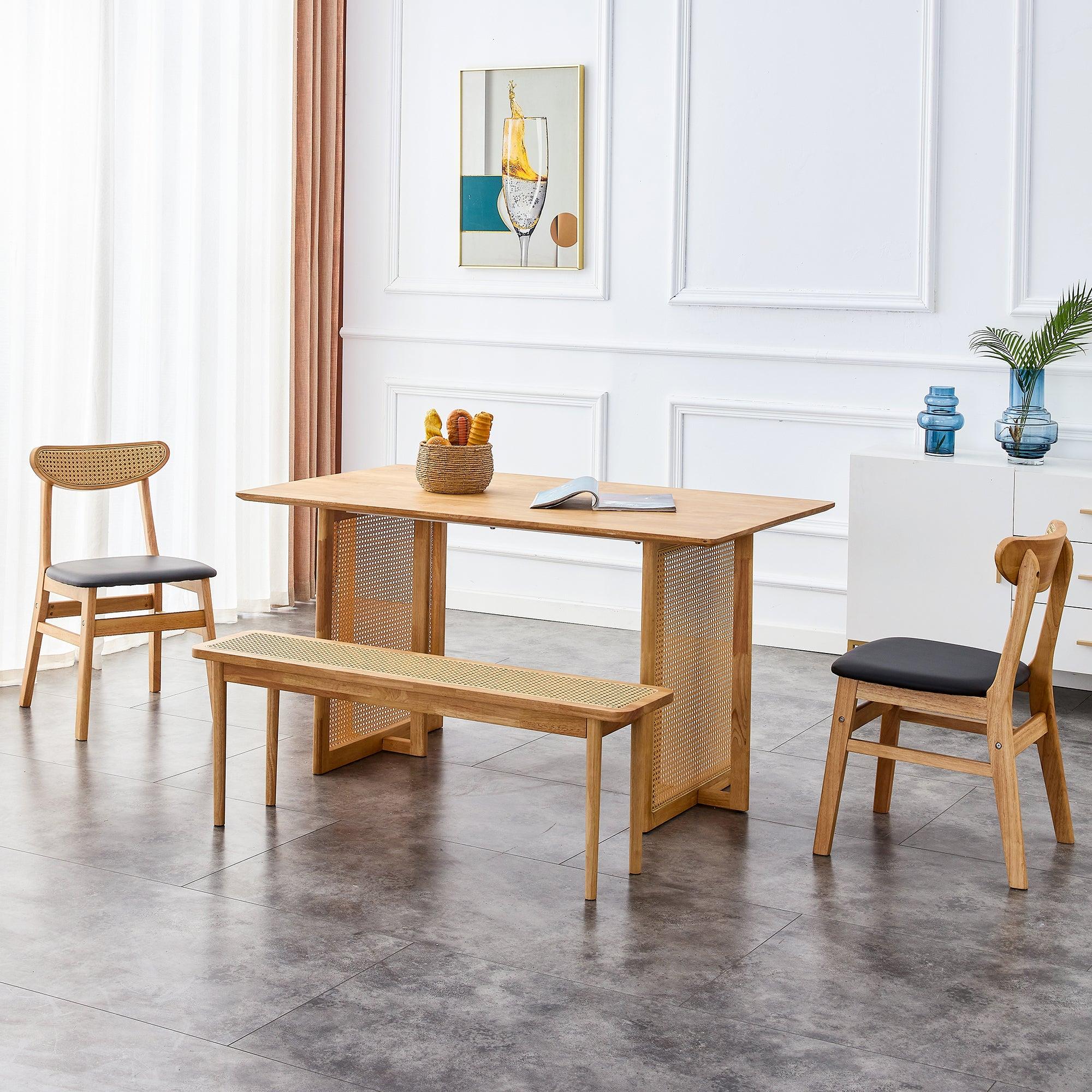 Dining Table.Chinese-style Rural Retro MDF Dining Table, SimpleModern Imitation Rattan Dining Table, Wooden Dining Table, Office Table.Suitable for Dining Room, Living Room and Office