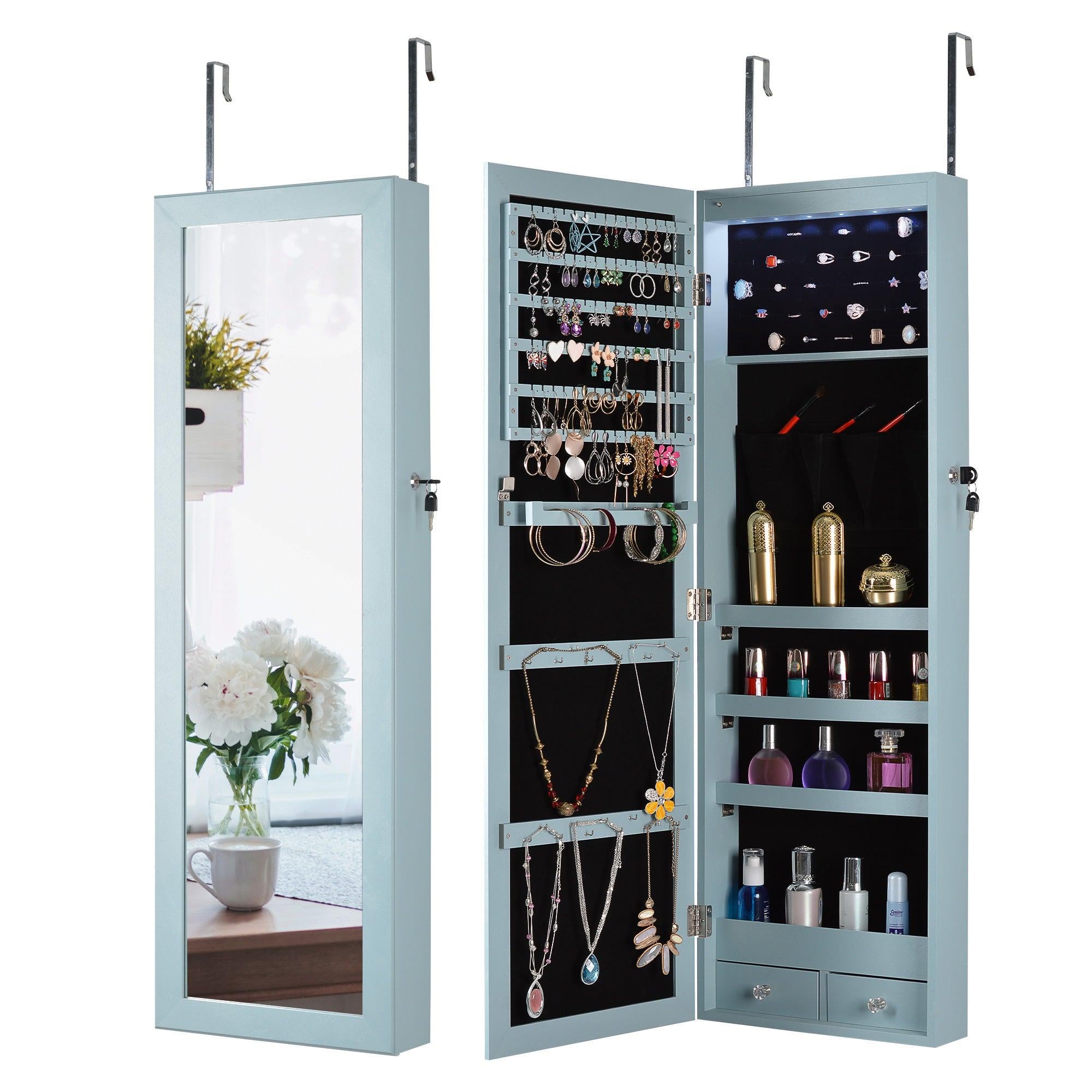 Fashion Simple JewelryStorage Mirror Cabinet With LED Lights Can Be Hung On The Door Or Wall image