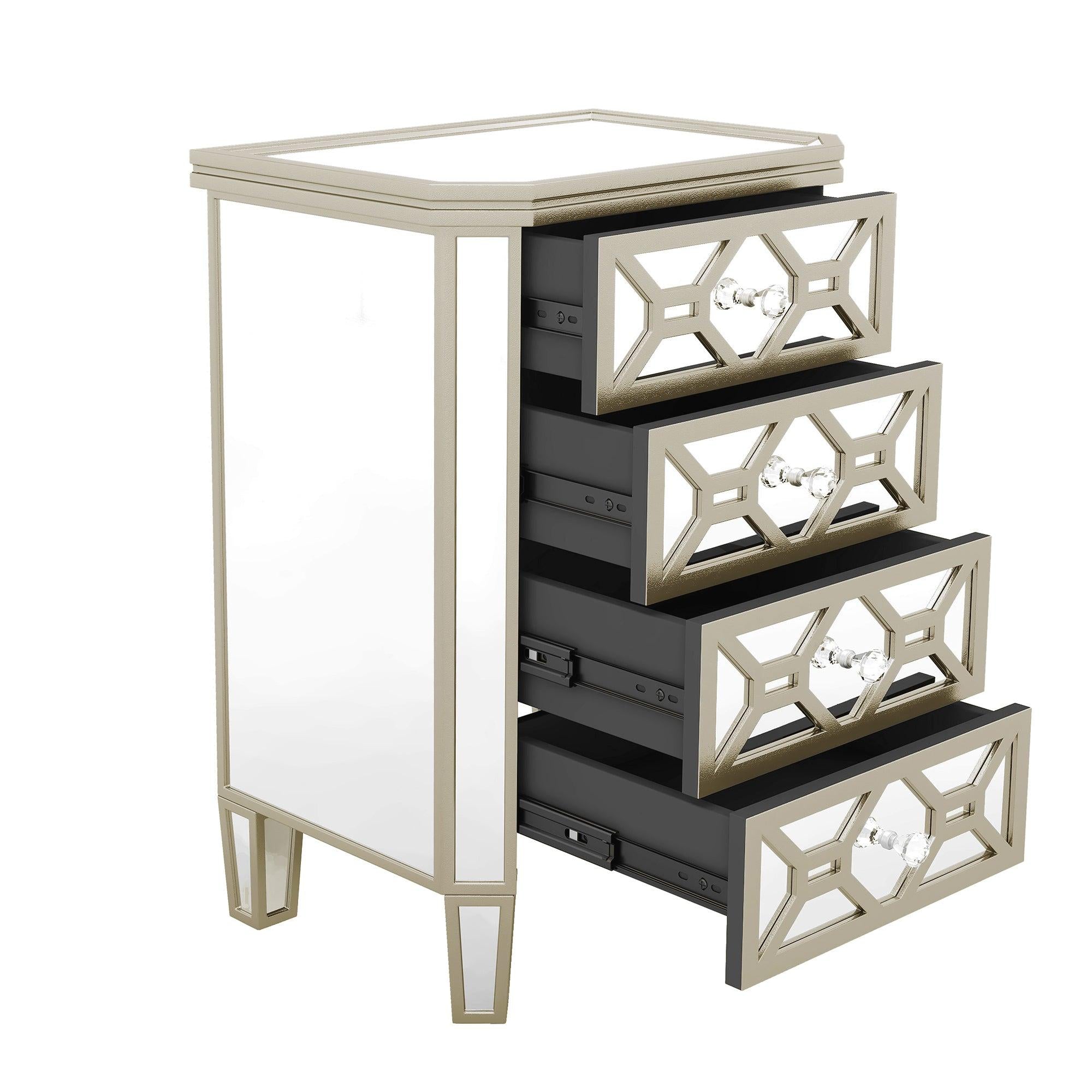 Elegant Mirrored 4-Drawer Chest with Golden LinesStorage Cabinet for Living Room, Hallway, Entryway