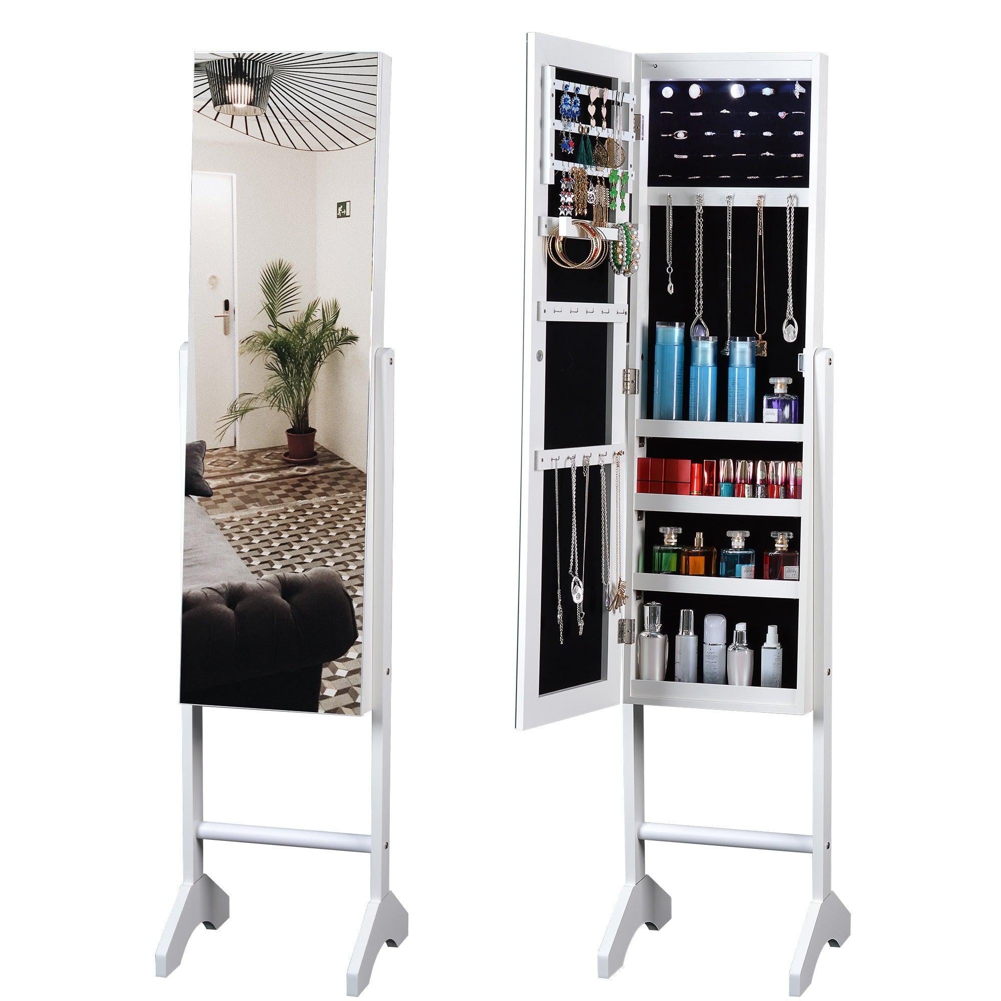 Full Mirror Fashion Simple JewelryStorage Cabinet  With Led Light  Can Be Hung On The Door Or Wall image