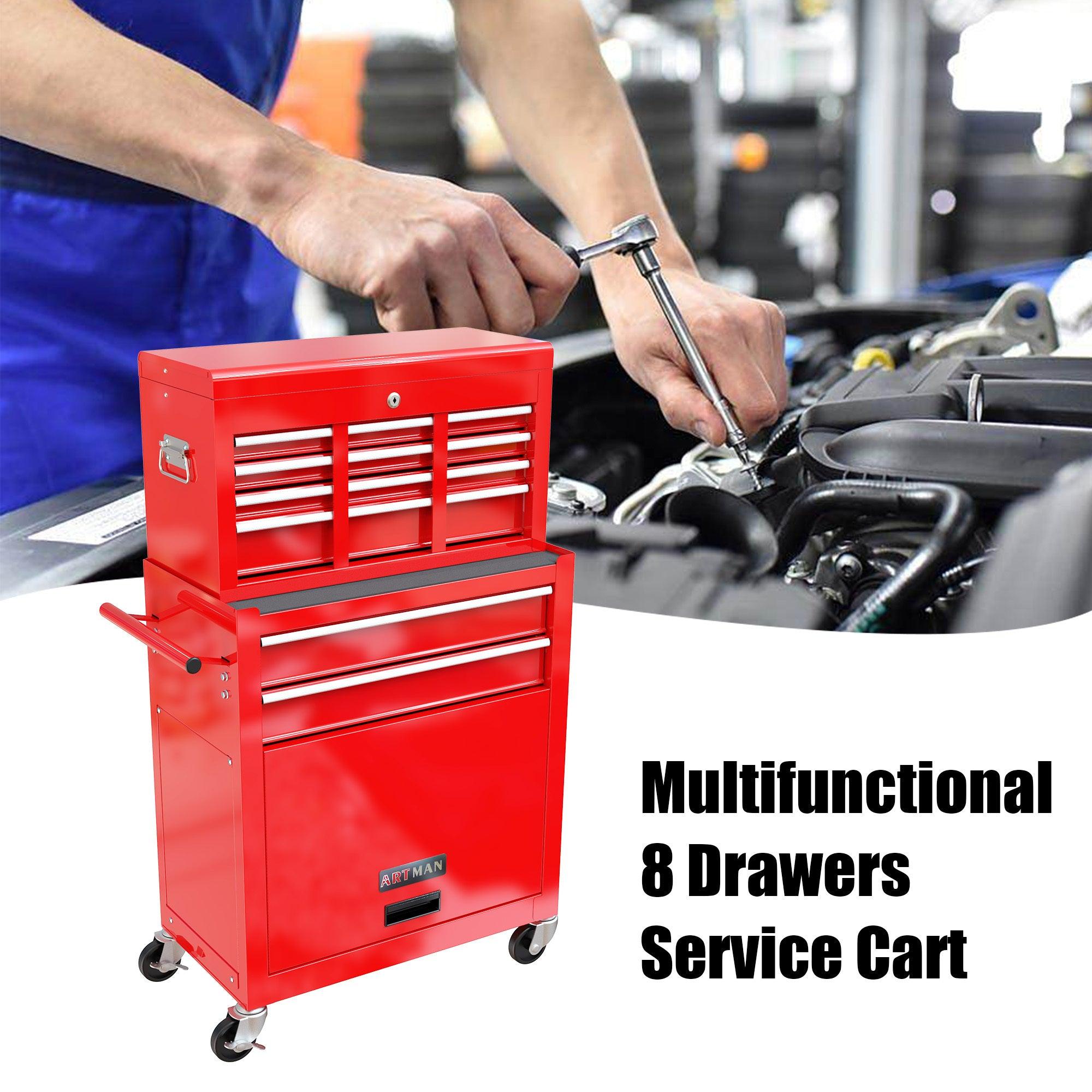 High Capacity Rolling Tool Chest with Wheels and Drawers, 8-Drawer ToolStorage Cabinet--RED