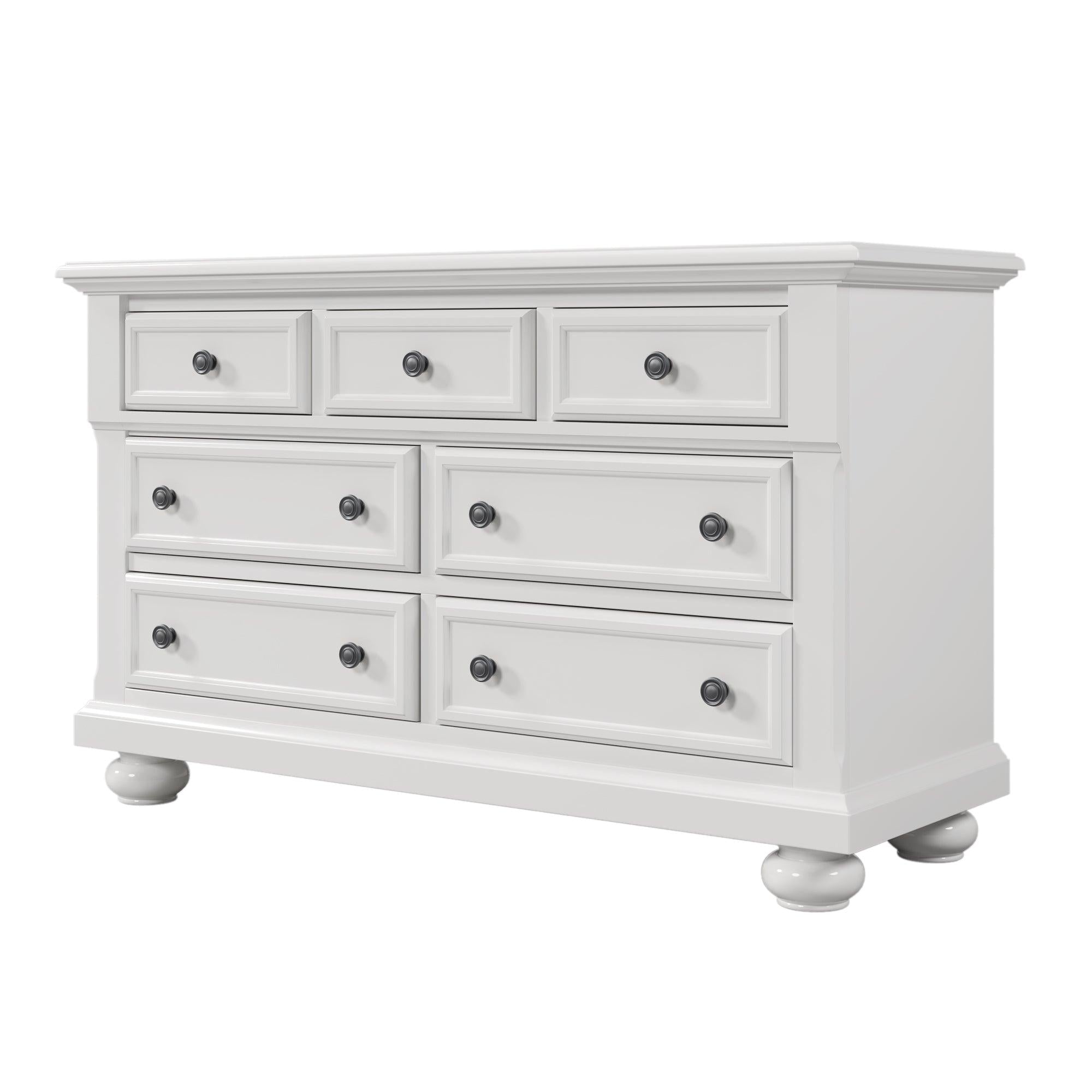 3 Pieces Nursery Sets Traditional Farmhouse Style 4-in-1 Convertible Crib +Dresser with Changing Topper,White