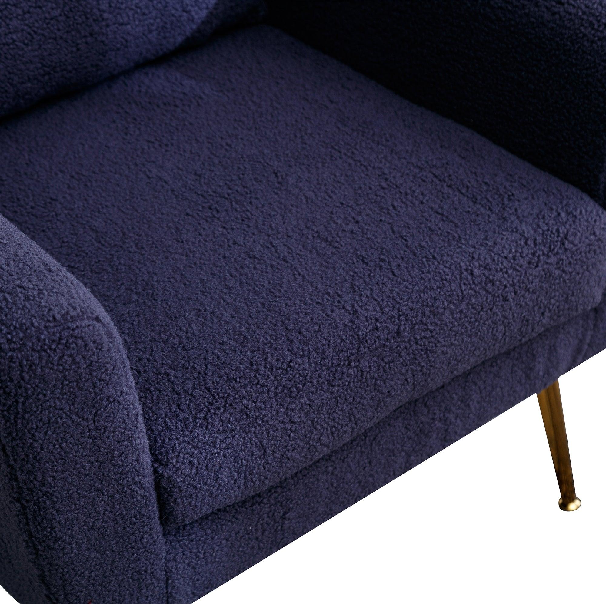 29.5"WModern Boucle Accent Chair Armchair Upholstered Reading Chair Single Sofa Leisure Club Chair with Gold Metal Leg and Throw Pillow for Living Room Bedroom Dorm Room Office, Navy Boucle