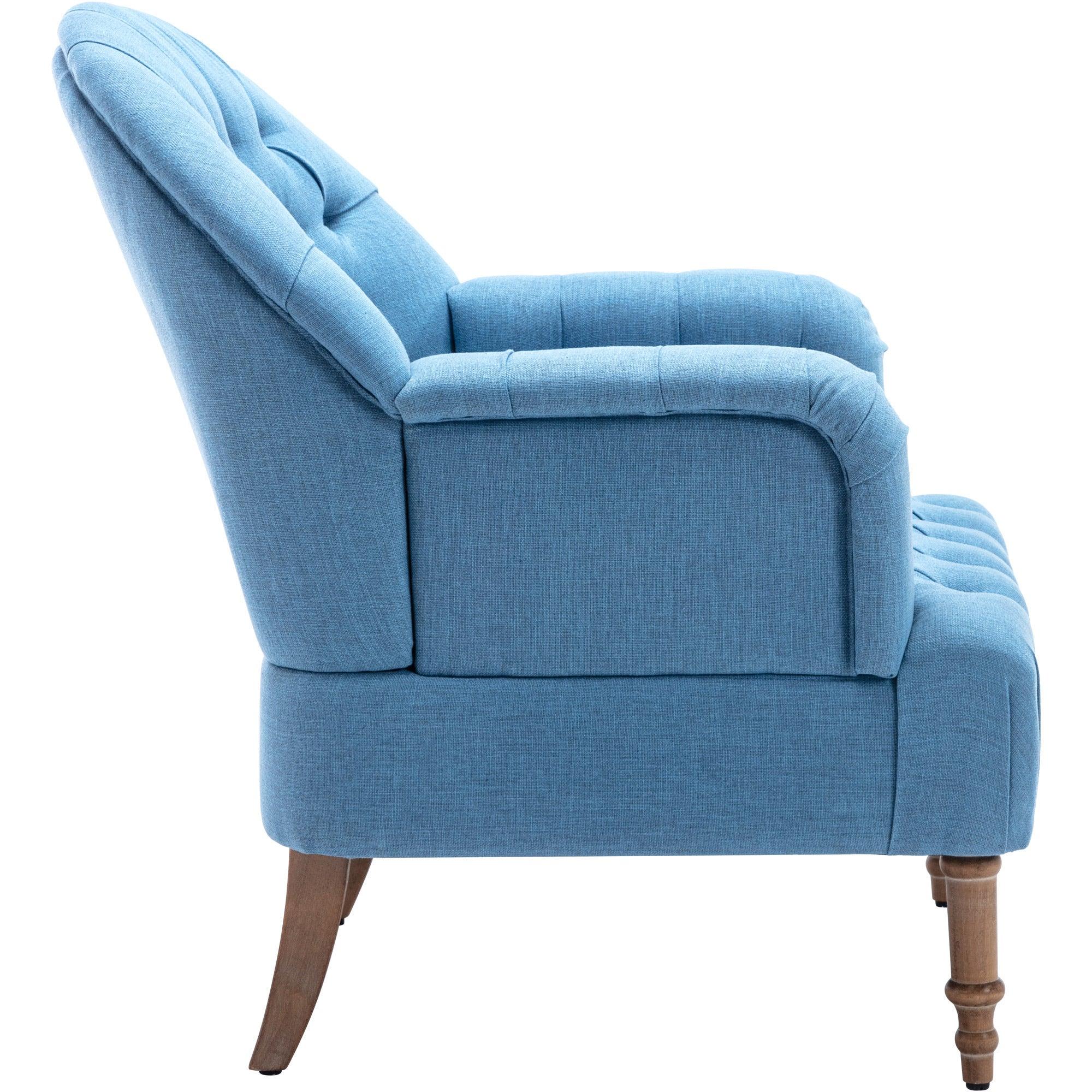 Accent Chair,Button-Tufted Upholstered Chair Set ,Mid CenturyModern Chair with Linen Fabric and Ottoman for Living Room Bedroom Office Lounge,Blue