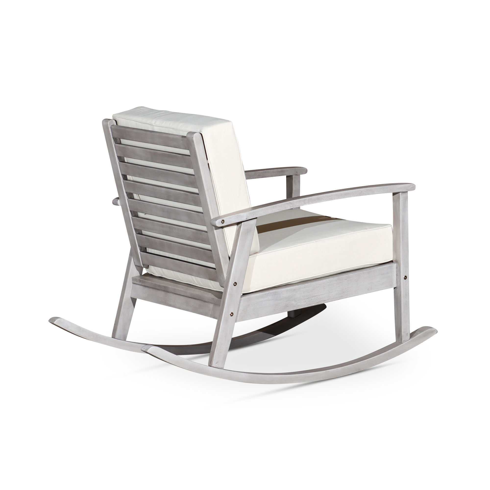 Eucalyptus Rocking Chair with Cushions, Silver Gray Finish, Sand Cushions